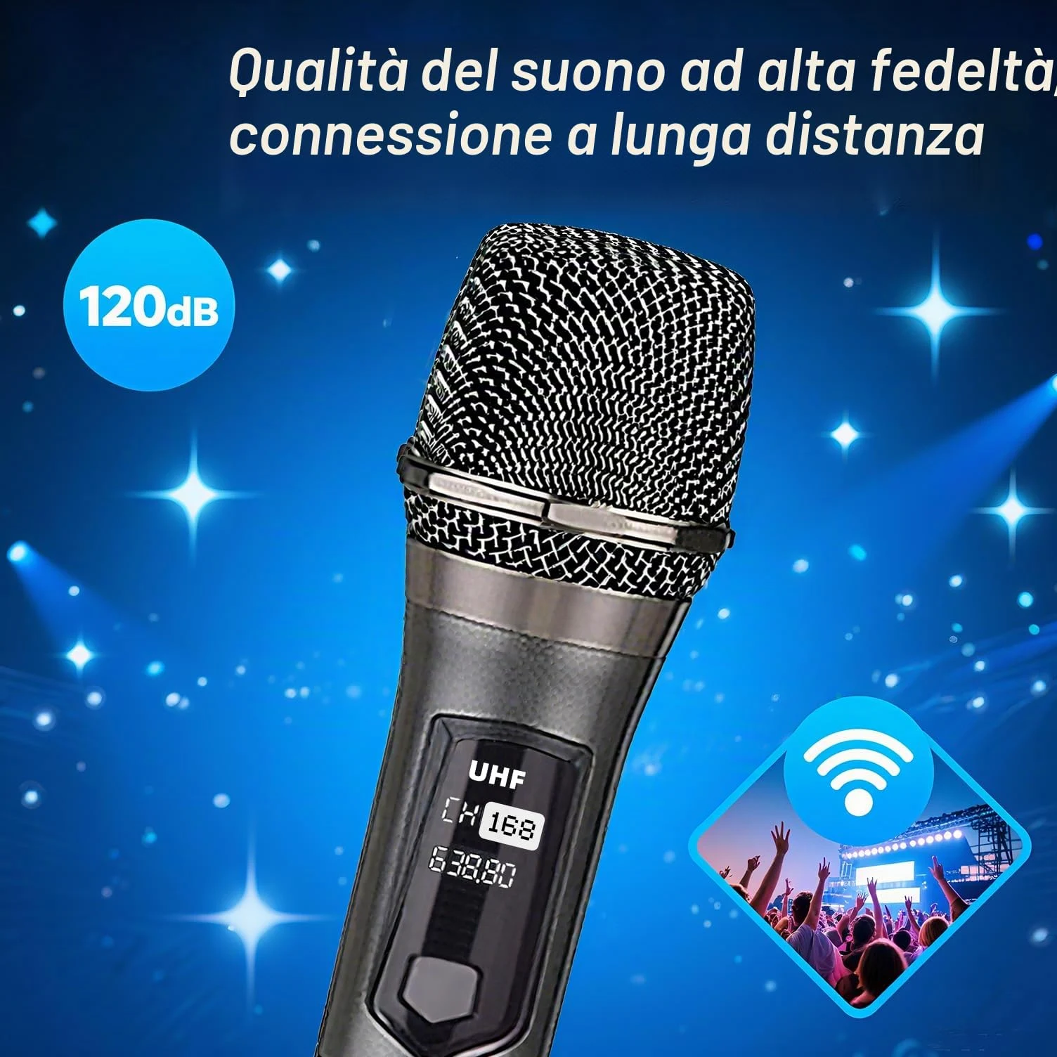 Sistema microfono portatile wireless professionale con ricevitore ricaricabile e uscita da 3,5 mm, frequenza fissa, per DJ, eventi in chiesa e karaoke (68)