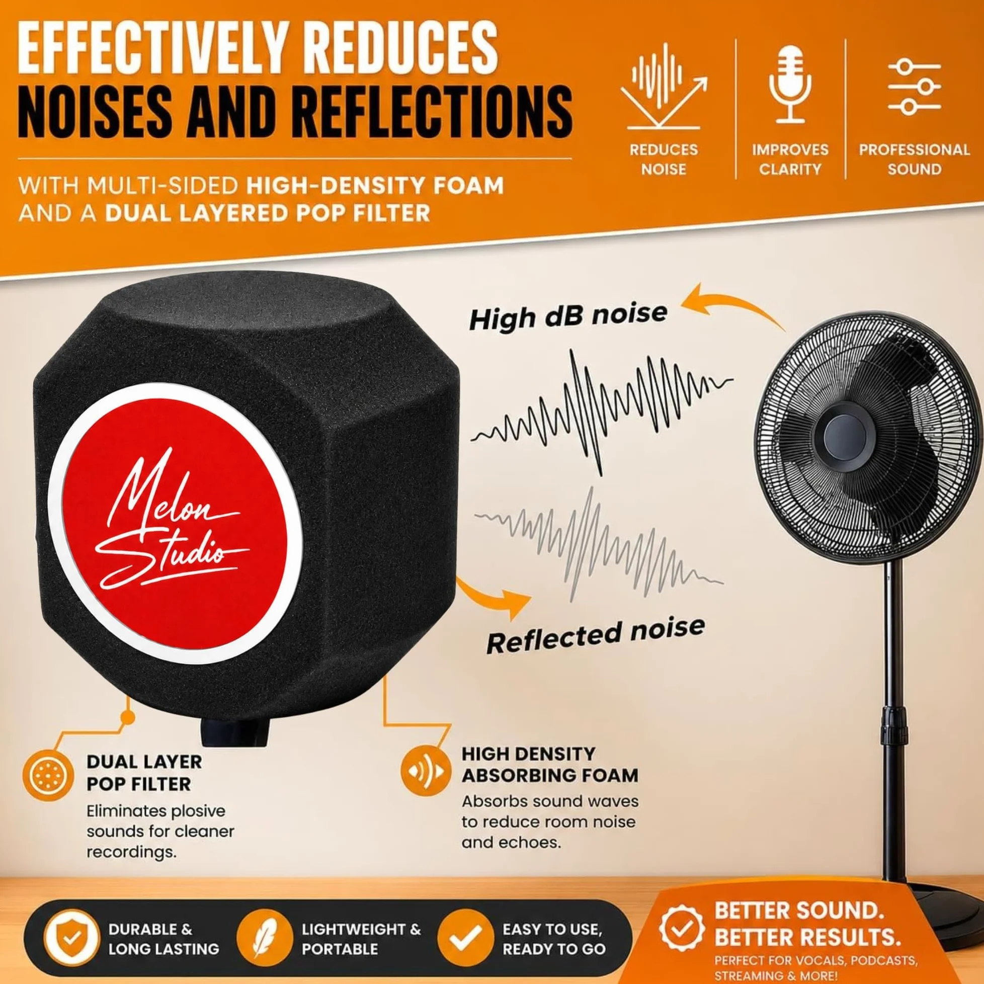 Filtro anti-pop antivento per microfono, cabina di isolamento vocale, attrezzatura portatile, scudo filtro di registrazione acustica e rumore, riduzione della riflessione insonorizzata