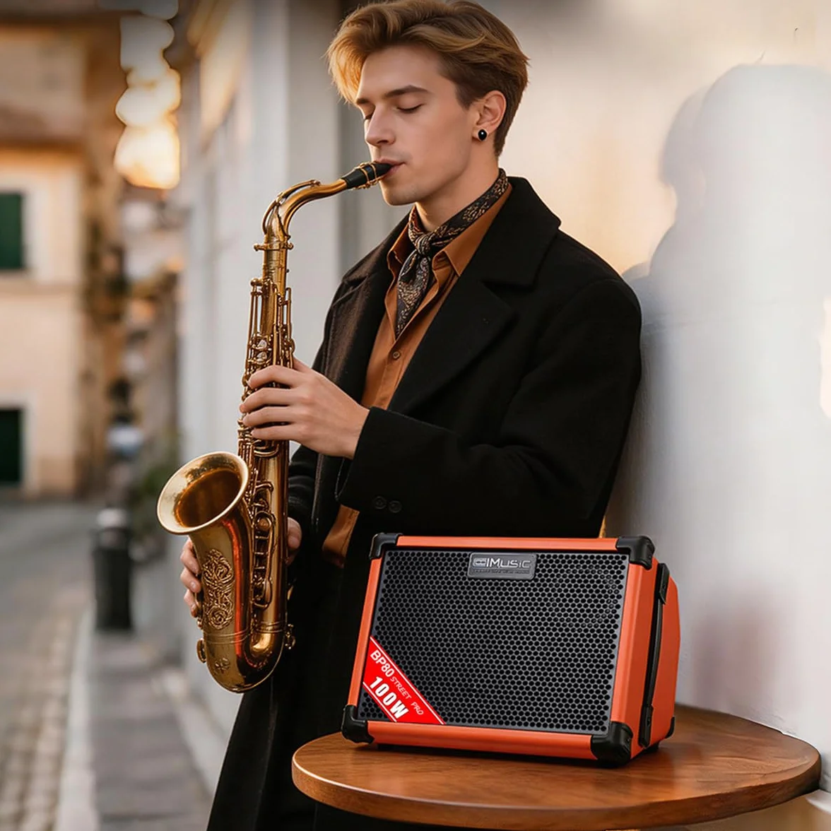Coolmusic BP80 Combo per Chitarra Altoparlante Bluetooth portatile da 100 W, 6 ingressi, 3 bande EQ - Ottimo per chitarra acustica