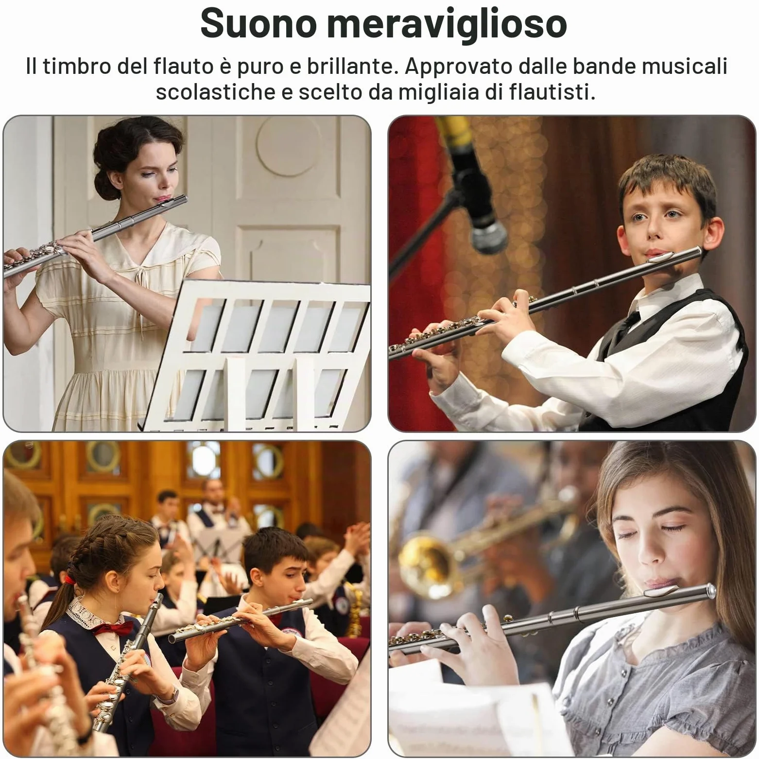 POGOLAB Flauti, Foro Chiuso C 16 Tasti, Flauto per Studenti Principianti Avanzati, con Kit di Pulizia per Flauto, Borsa per il Trasporto, Supporto, Cinghia, Asta Sonda, Guanti, Grasso, Placcato Nickel