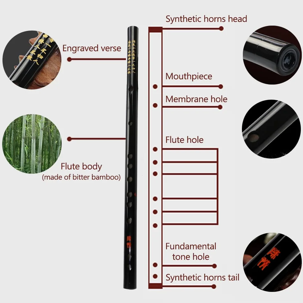 HUIOP C Key Dizi Flute Strumento Musicale Tradizionale Cinese con Borsa da Trasporto per Principianti Amanti della Musica,Flauto Musicale