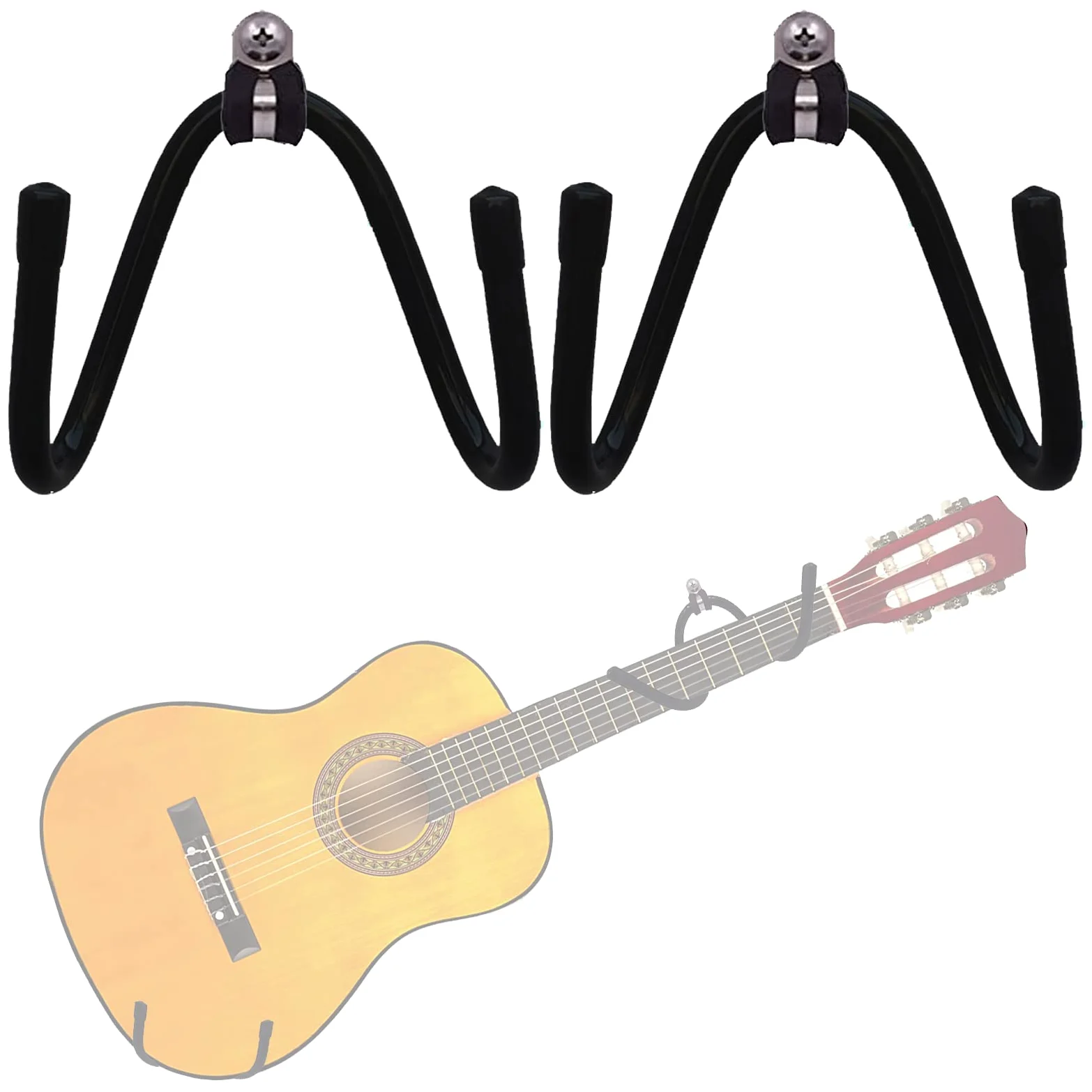 Pmsanzay Supporto orizzontale da parete per chitarra, confezione da 2 ganci da parete per chitarra, con viti, per ukulele, basso, banjo, mandolino