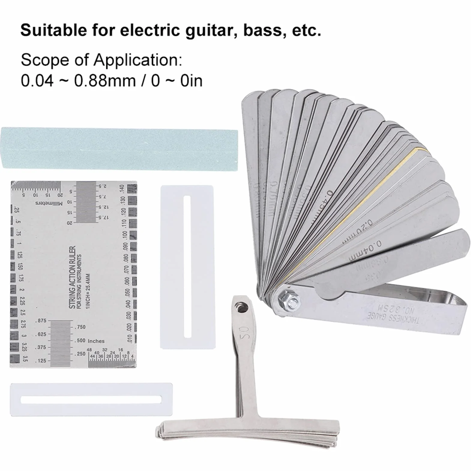 Walfront Set di Strumenti per Chitarra Che Include Misuratore di Raggio Sander, Protezioni per Tastiera con Righello a Corda per Chitarra e Basso