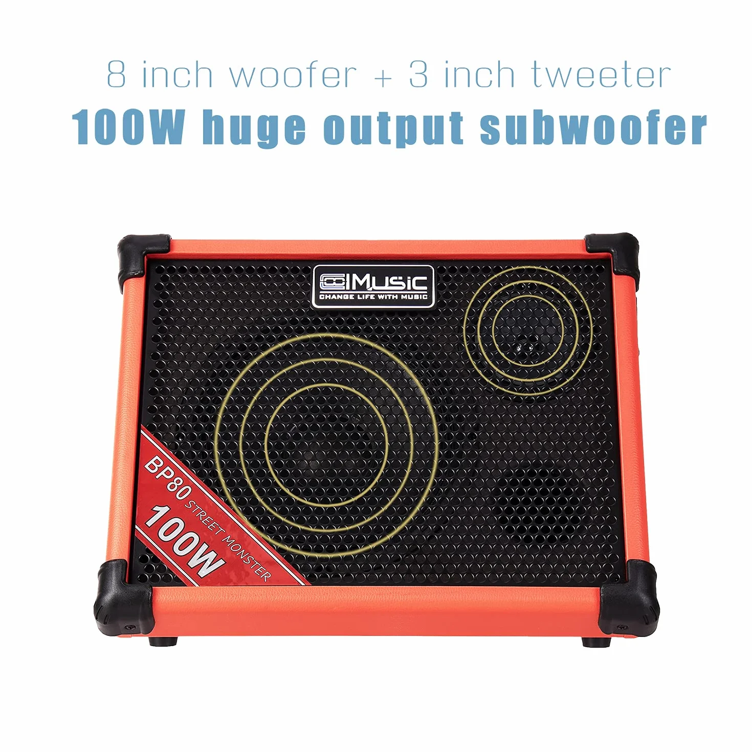 Coolmusic BP80 Combo per Chitarra Altoparlante Bluetooth portatile da 100 W, 6 ingressi, 3 bande EQ - Ottimo per chitarra acustica