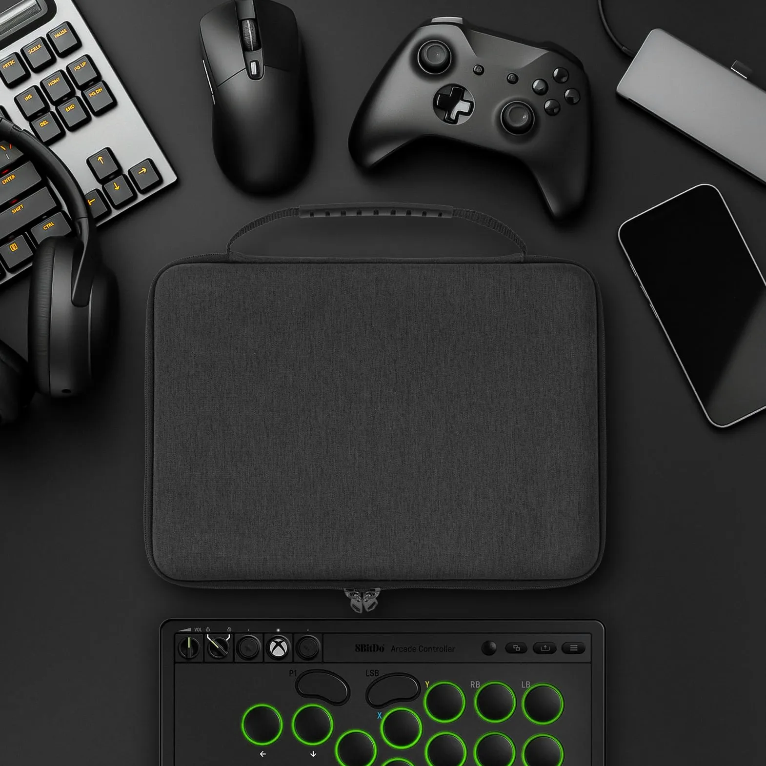 Geekria Custodia rigida da viaggio compatibile con controller arcade Razer Kitsune / 8BitDo All-Button (grigio scuro)