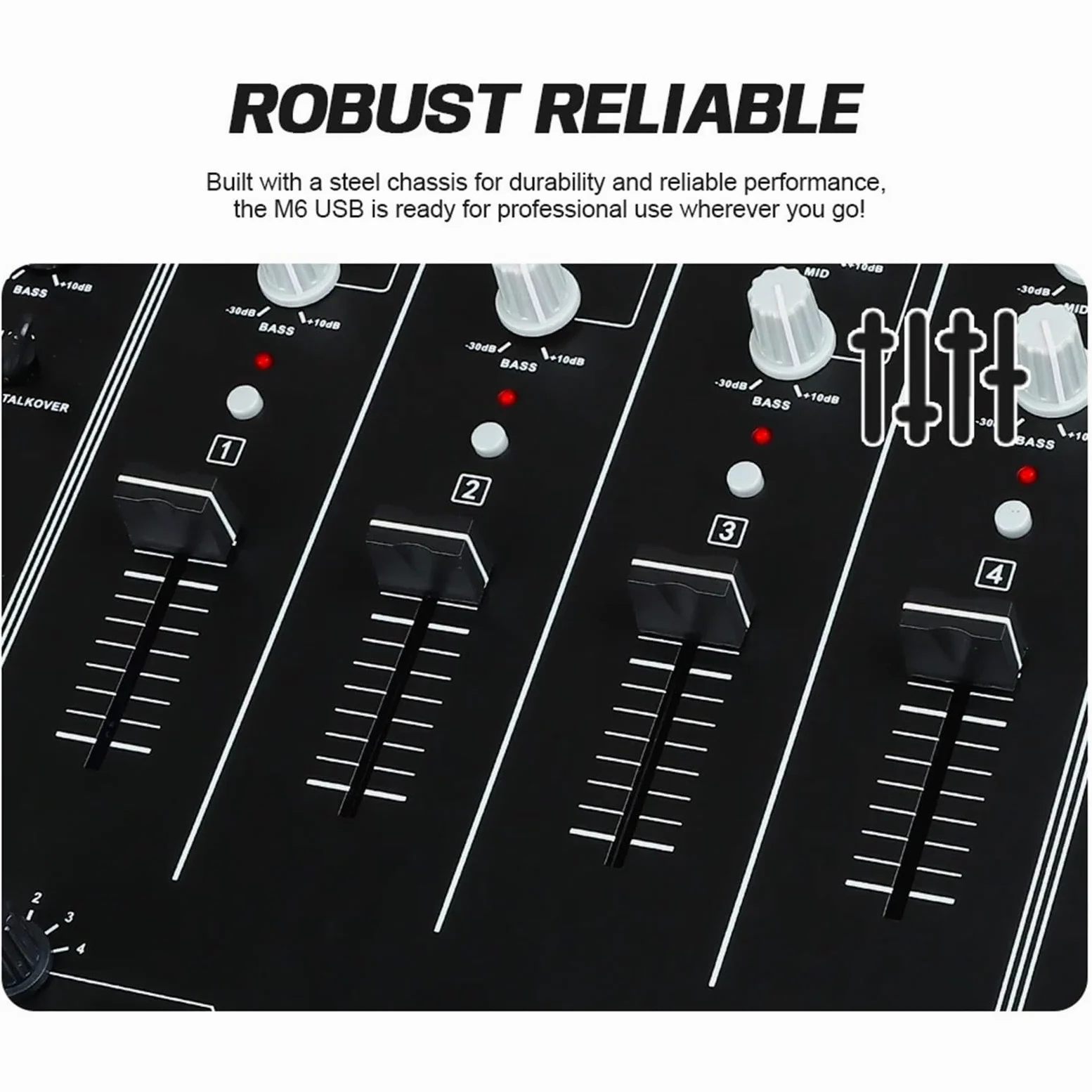 DJ Controller, Mixer DJ USB a 4 canali con interfaccia integrata, equalizzatore a 3 bande, ingresso fono e crossfader sostituibile for DJ Stage