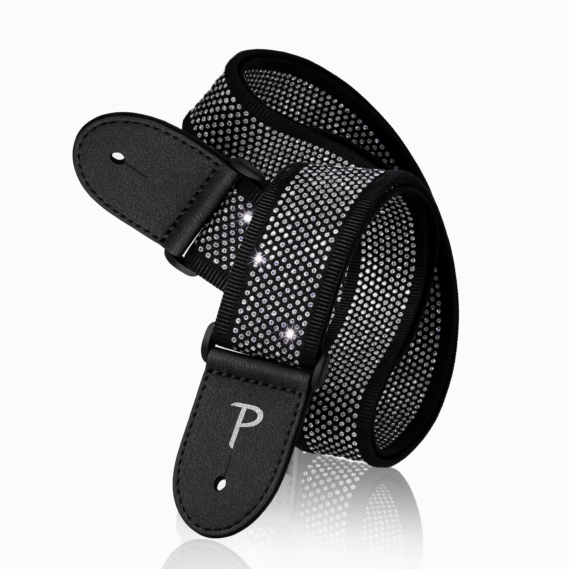 Perri's Leathers, tracolla per chitarra in jacquard con strass, lunghezza regolabile, larghezza 5,1 cm, colore nero con strass, accessori per chitarra