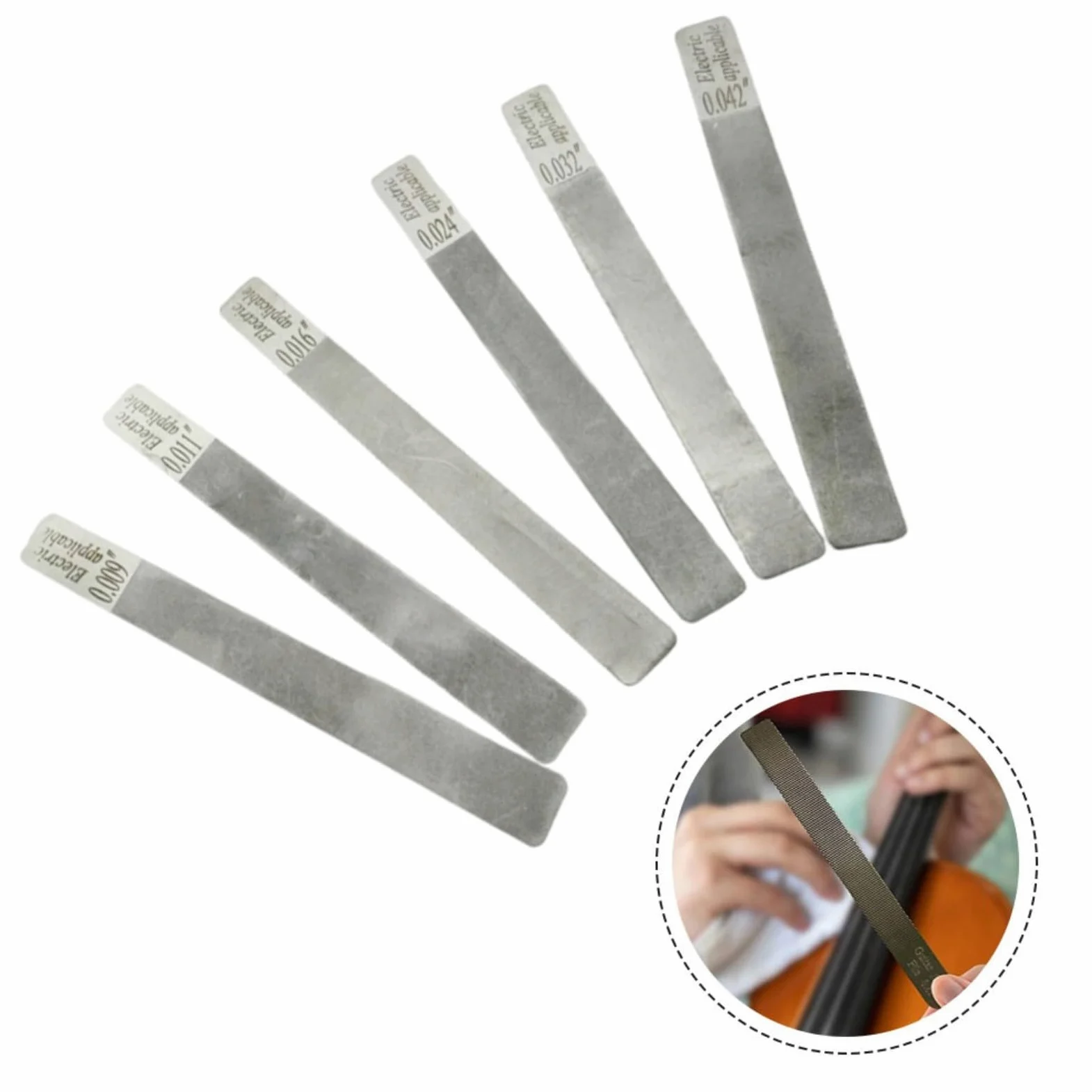 6 lime per capotasti per chitarra, basso, ukulele, meccanici, officine, musicisti, 10-46, in acciaio inox, colore argento