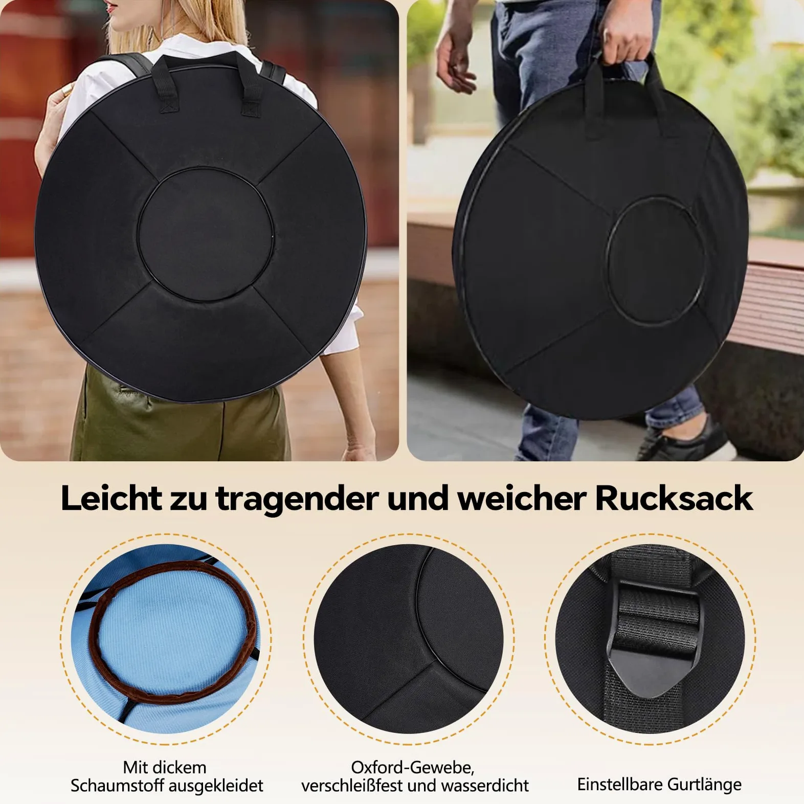 Handpan 22 Pollici (56cm) - 9 Note Re Minore (D-Minor) 432Hz | Acciaio Nitruro Professionale | Tamburo a Mano con Borsa per Yoga, Meditazione e Guarigione Sonora (Oro)