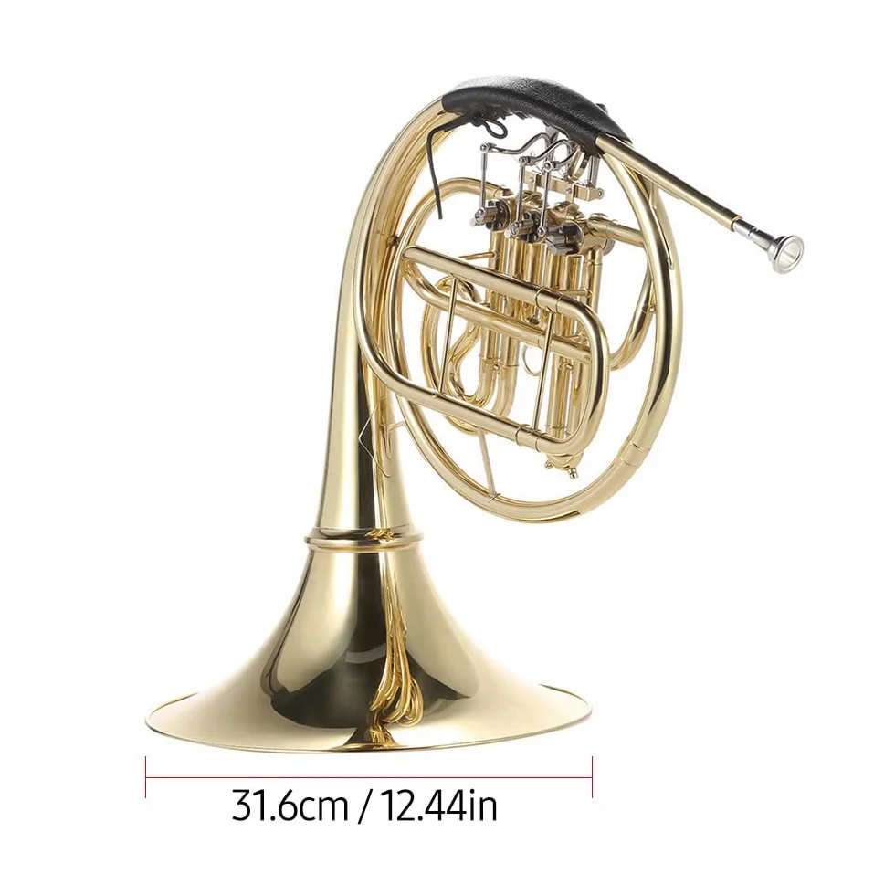 Corno francese,Sib corno francese singolo 3 tasti ottone lacca oro corno francese diviso a fila singola strumento a fiato con bocchino cupronichel custodia per il trasporto
