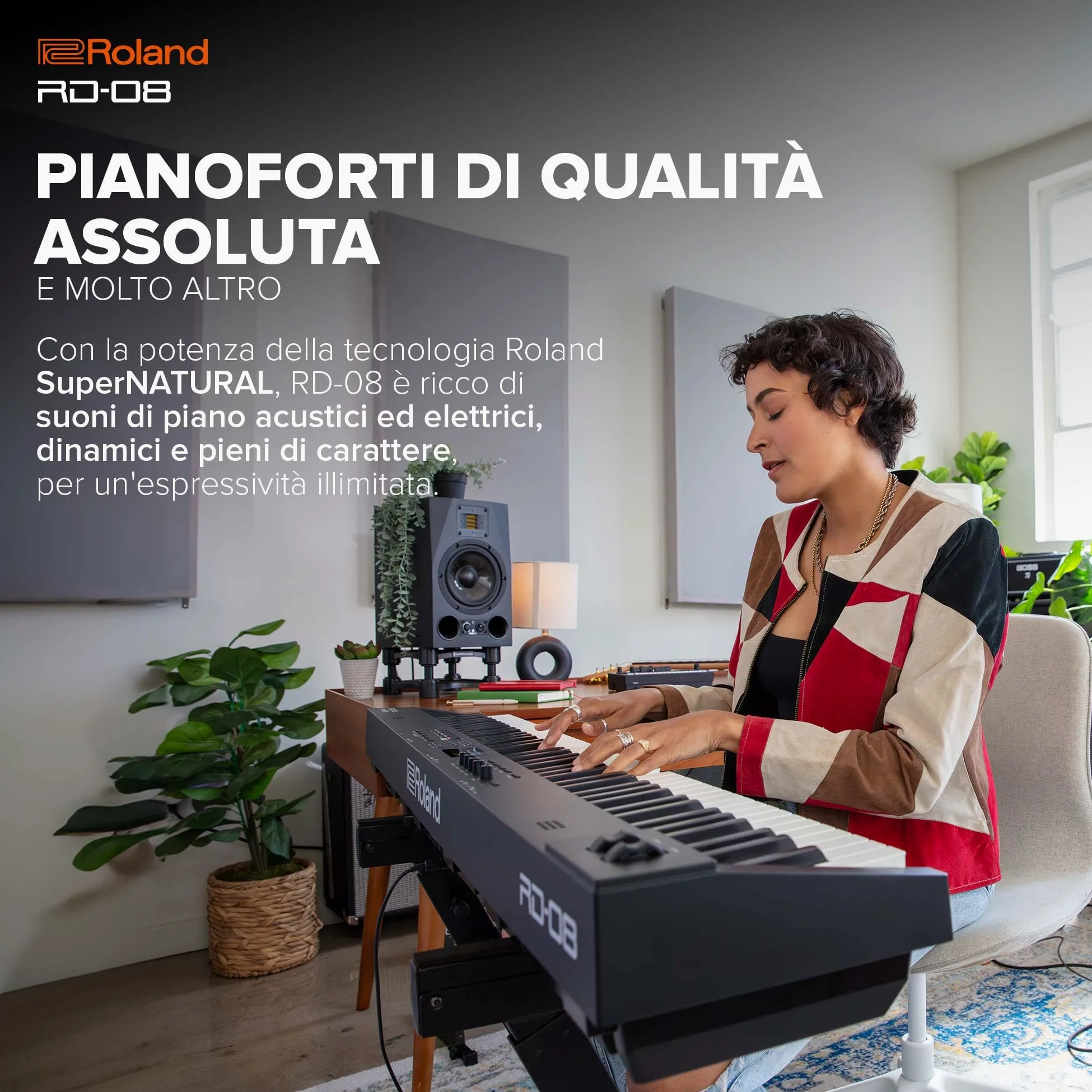 Stage Piano Roland RD-08 | L'Autentico Sound e la Vera Suonabilità RD | Design Essenziale | Tastiera Pesata PHA-4 a 88 Note | Funzionalità Espandibili | Otre 3.000 Suoni Integrati