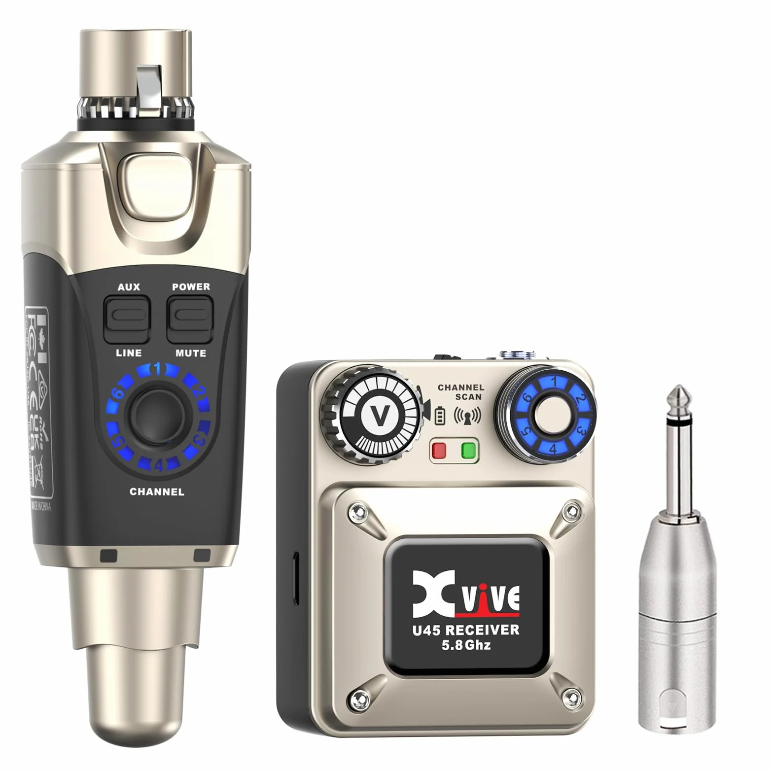 Xvive U45 In-Ear Monitor Wireless – Sistema di Monitoraggio In-Ear con Trasmettitore e Ricevitore IEM a 5.8 GHz per Musicisti, Cantanti e Performance dal Vivo