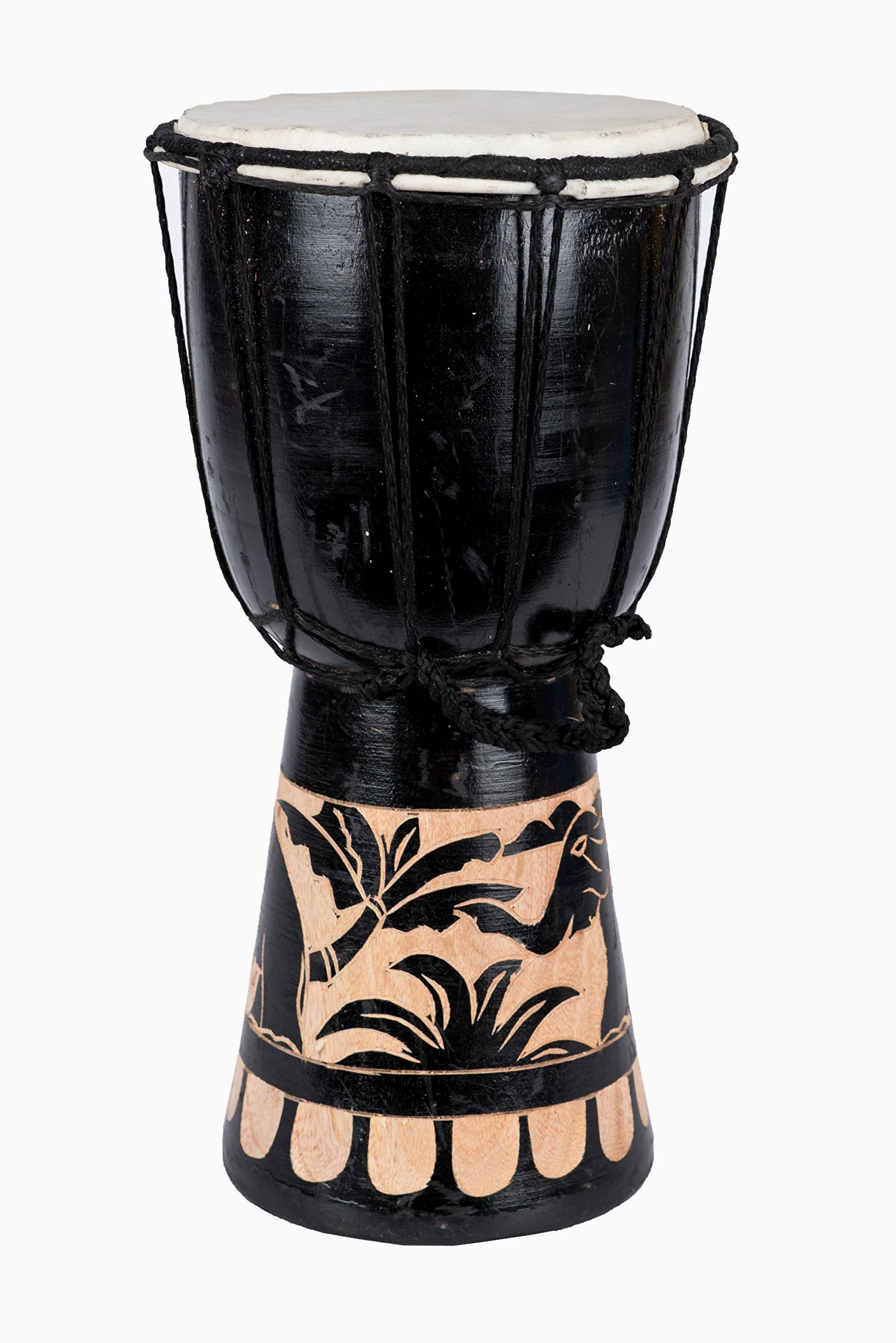 Djembe 20 cm Per Bambini – Tamburo Africano In Legno Con Pelle Di Capra, Dipinto A Mano – Modello Elefante Nero