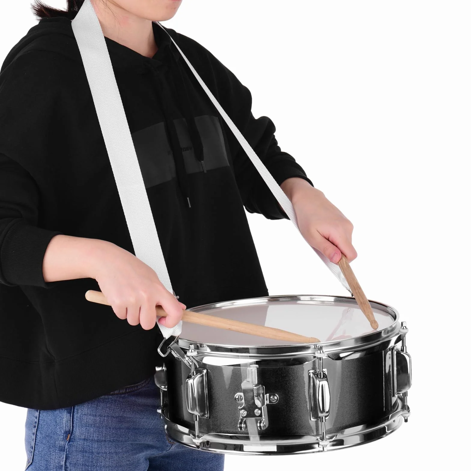 tamburo,Rullante da 12 pollici con bacchette Tracolla Chiave Strumento a percussione per studenti Principianti Rullante da marcia Set rullante portatile