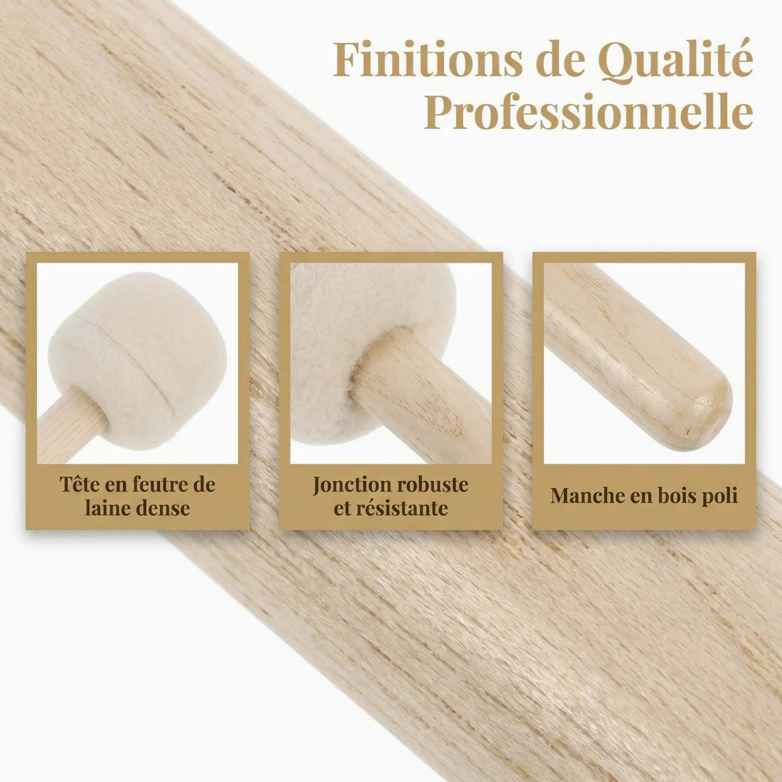Toyvian 2 pezzi Mazzetto di grande cassa in legno con testa in feltro di lana bacchette per tamburo percussione accessorio pratico per principianti e musicisti