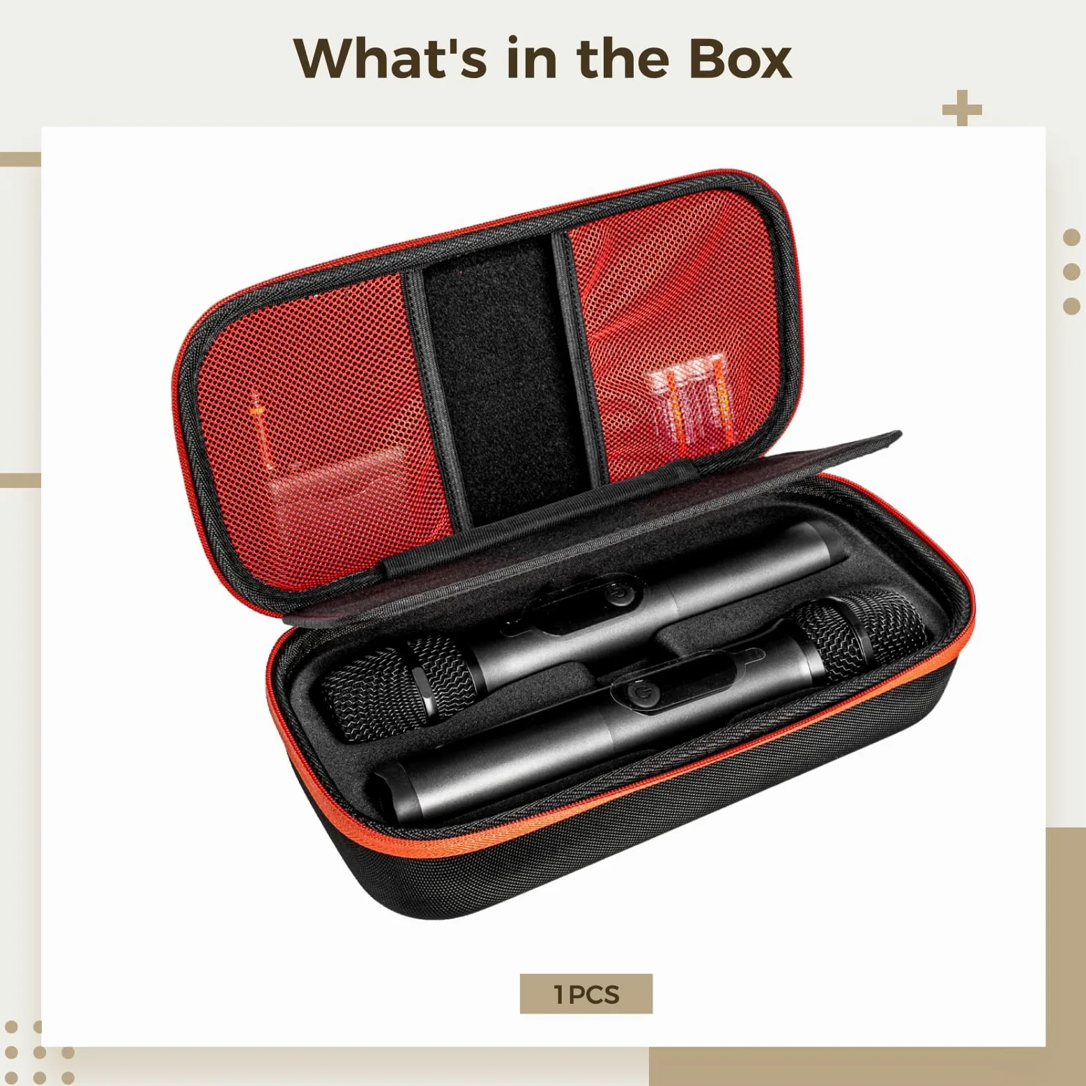 Custodia per microfono, custodia per microfono senza fili per JBL Party Box, guscio rigido in EVA nera, adatta a due microfoni, portatile, con cerniera arancione, 258,5 x 18,5 x 8 cm