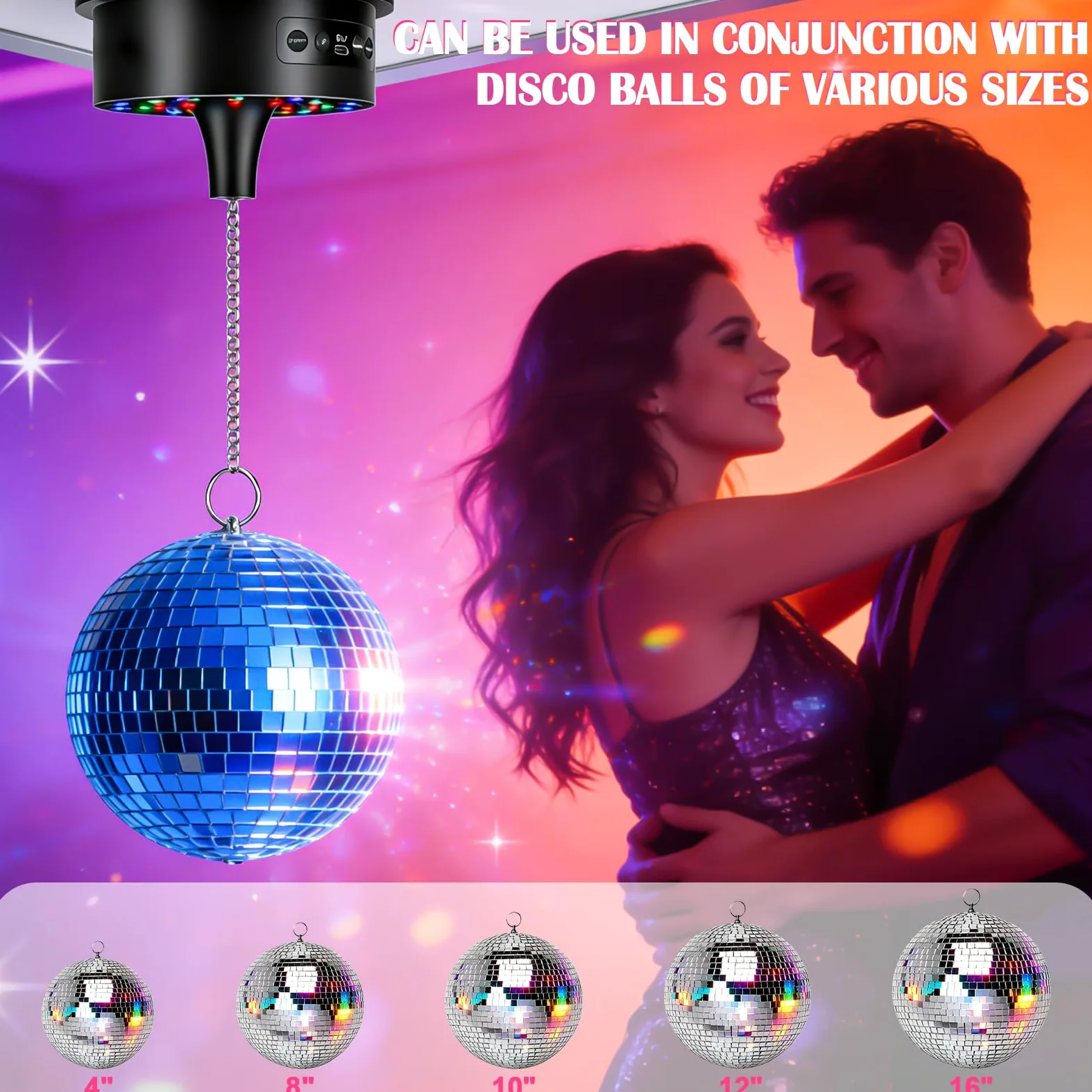 Sfera da discoteca motore con luce a LED, motore rotativo con telecomando, 30 perline LED, luce da discoteca, velocità di rotazione regolabile, azionamento silenzioso per sfera da discoteca, festa DJ