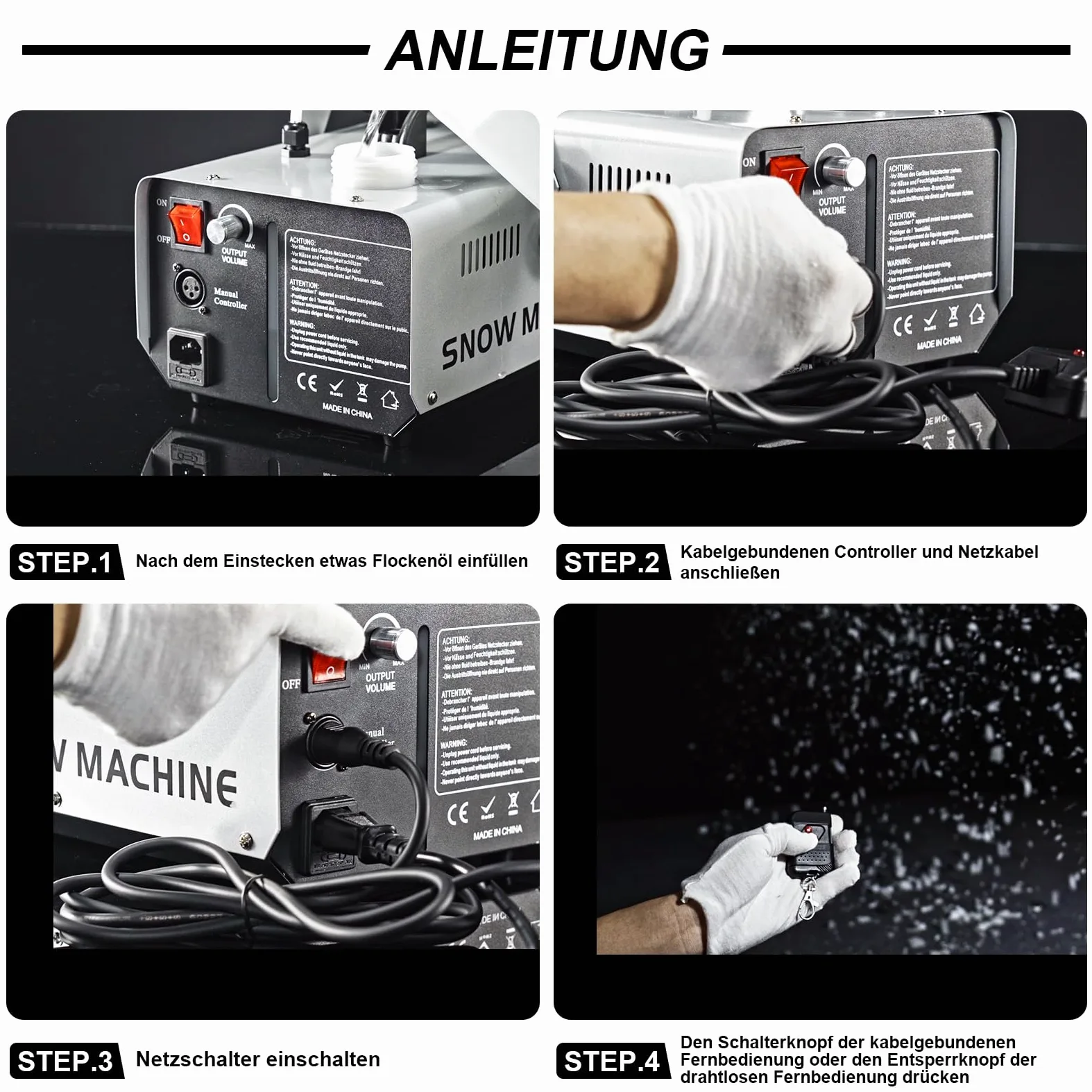 Macchina per Schiuma 1000W, Macchina per neve con telecomando e controllo via cavo, serbatoio da 1 litro per Natale, matrimoni, fotografia, feste, palchi per bambini, sfilate
