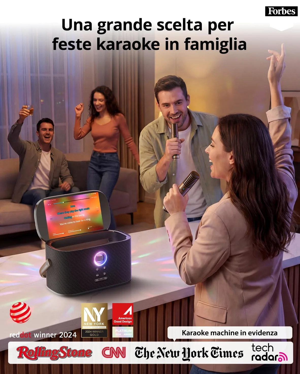 Karaoke con Microfono Portatile, Professionale Completo Per TV, Potenza 140W, Bluetooth, App Karafun, LED luci,Ideale per Feste, HDMI per i Testi (Shell S2)