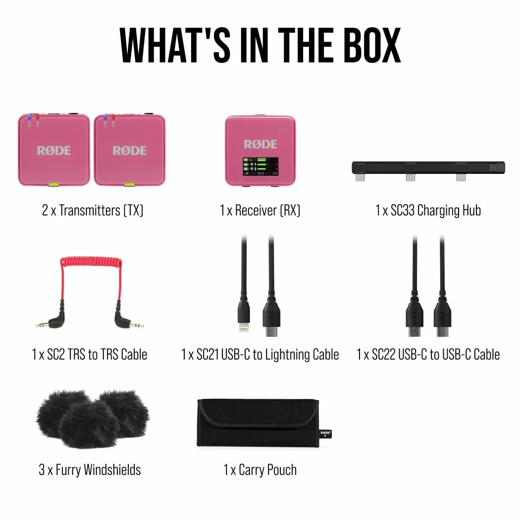 RØDE Wireless GO (Gen 3) – Microfono wireless compatto – Audio cristallino, registrazione a 32 bit float, controllo automatico del livello, per telefoni, fotocamere e computer (Rosa)