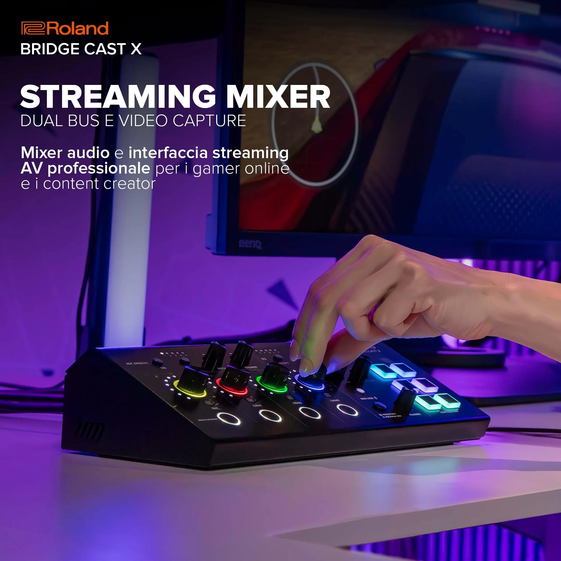 Roland BRIDGE CAST X Dual Bus Gaming Mixer & Video Capture | Interfaccia Pro per lo Streaming Audio per i Gamer Online e Molto Altro | DSP Hardware a 32-Bit | Connettività USB-C