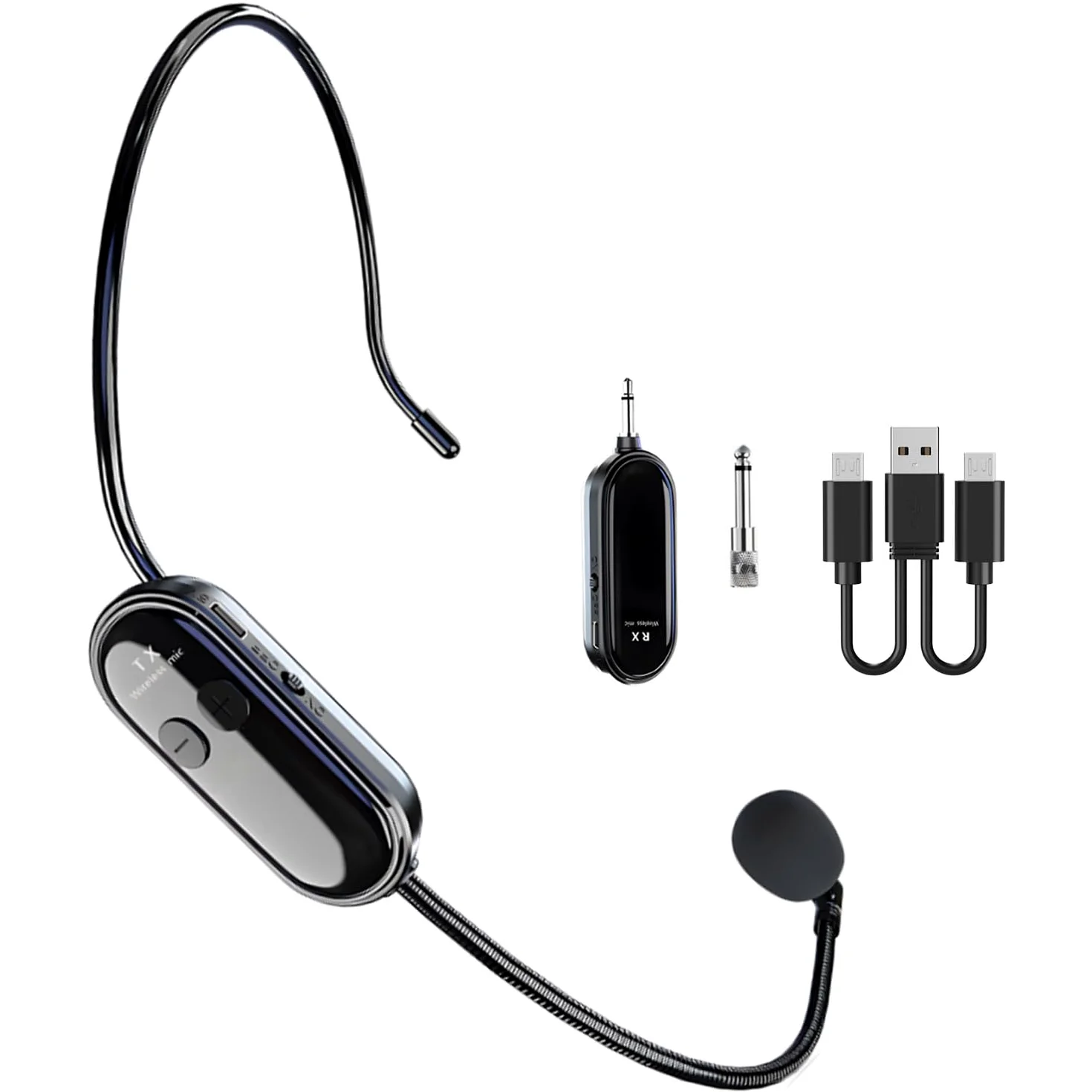 Microfono Wireless ad Archetto Wireless Auricolare/a Mano 2 in 1, UHF Wireless Microfono Ricaricabile Spina Jack da 6,35mm e 3,5mm per Amplificatore Vocale, Fitness, Insegnamento, Tour, Sistema PA