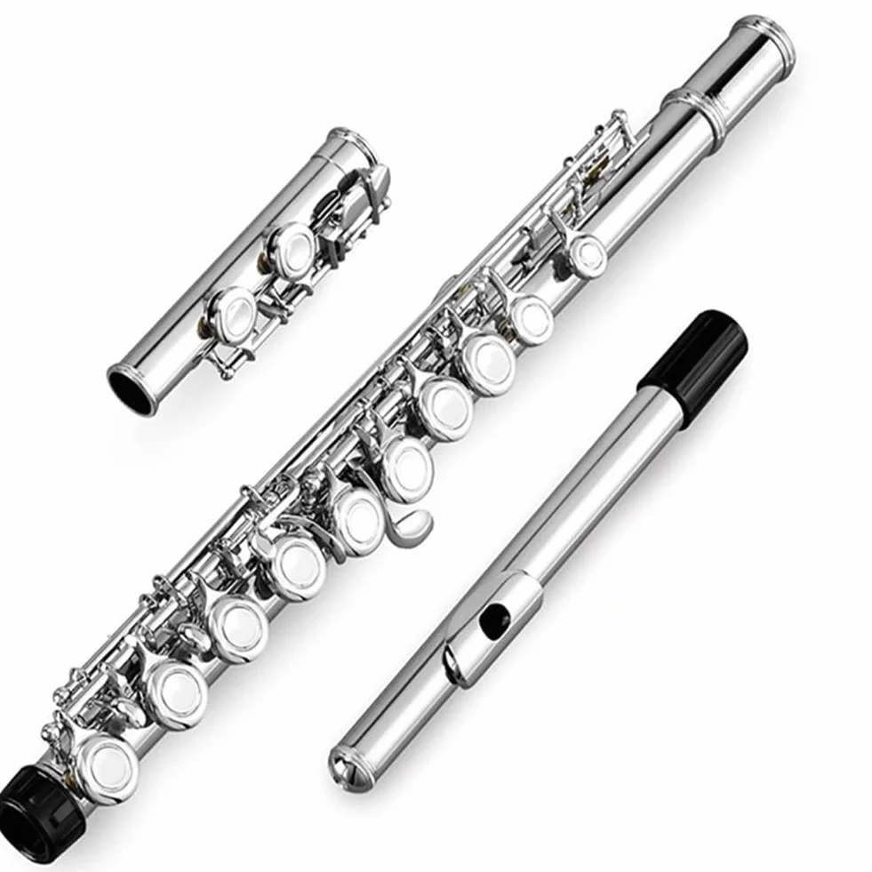 16 Fori Aperti Chiusi Chiave C Flauto Traverso Professionale Strumento Musicale da Concerto con In Stick di Panno per La Pulizia Della Scatola