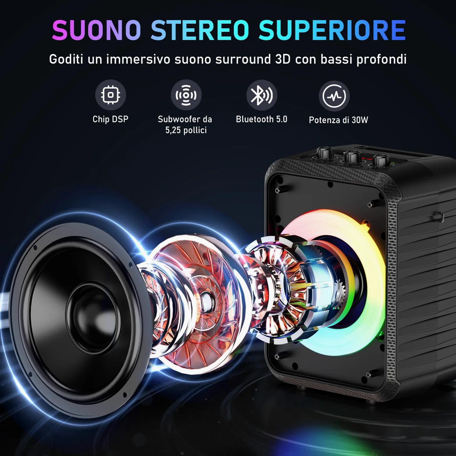 HWWR Canta tu Karaoke 2026, Sistema Karaoke con 2 Microfoni, 120W Cassa Bluetooth 5.3 Portatile con luci LED, Sistema PA, Ideale per Feste in Casa e Come Regalo per Adulti/Bambini