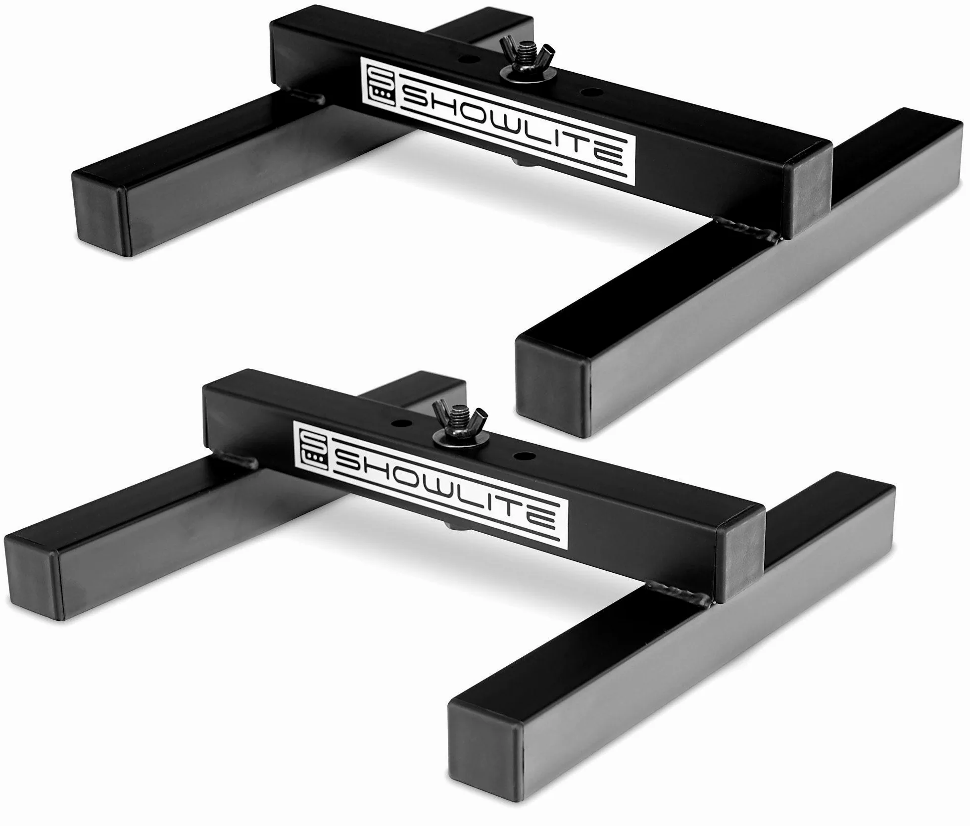 Set da 2 Supporti da Terra Showlite FLS-10 PAR (Supporti da terra per posizionare faretti, base 26 x 25,5 cm, altezza 6 cm, struttura robusta, impilabili) Nero