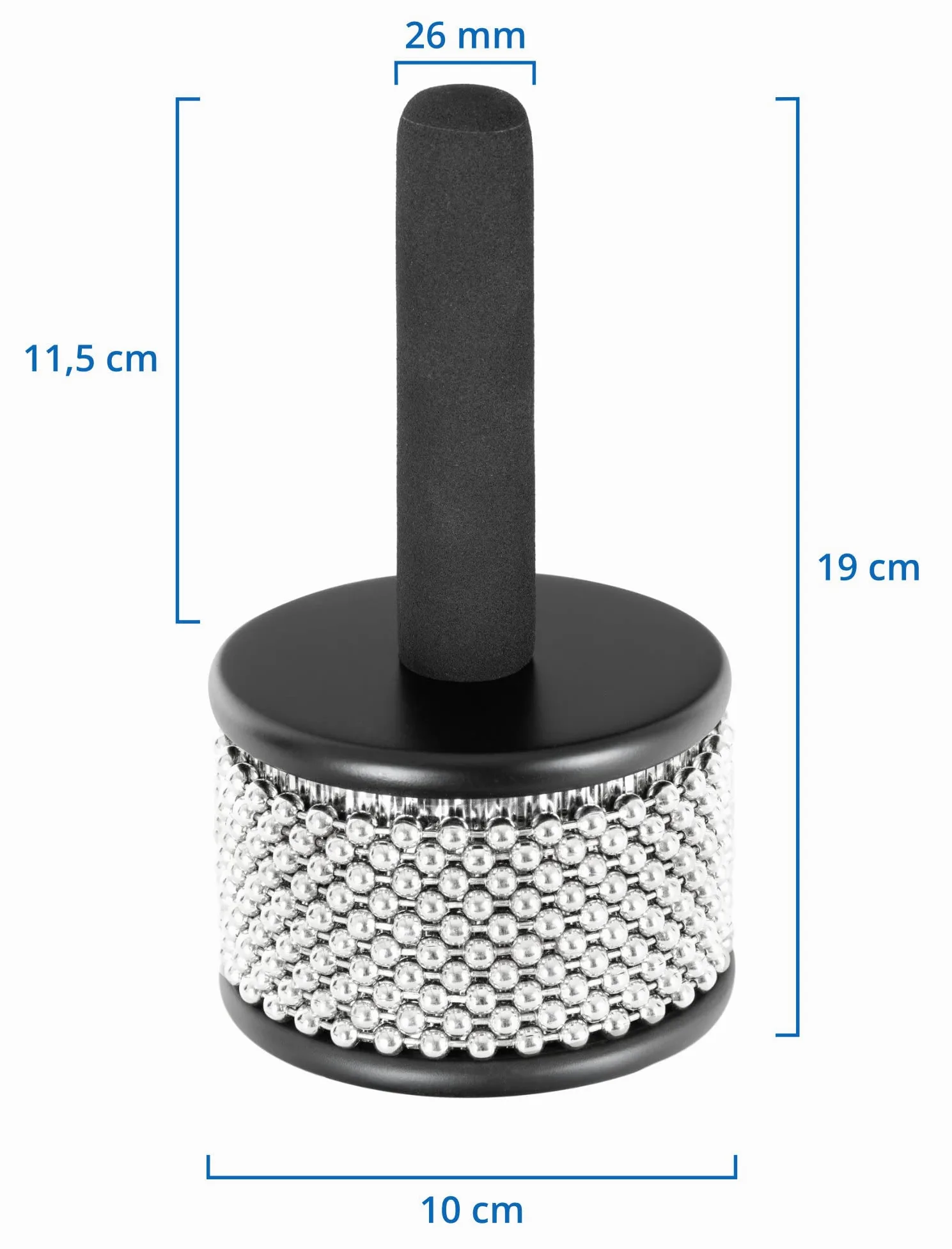 XDrum CB1-BK Cabasa Medium - Strumento Ritmico Classico in Legno - 10 Catene da 34 Perle - Dimensione Media - Può Essere Strofinato o Scosso - Manico Imbottito - Nero
