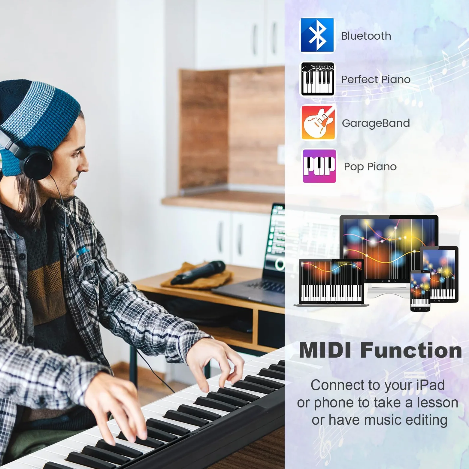 KOMFOTTEU Pianoforte Digitale 88 Tasti con Funzione MIDI & Bluetooth, Tastiera di Pianoforte Elettronico Multifunzionale Pianoforte Digitale Pieghevole per Principianti con Borsa per Pianoforte