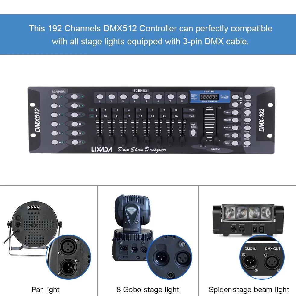 Lixada 192 Canali DMX512 Console Controllo Luce della Fase Discoteca DJ …
