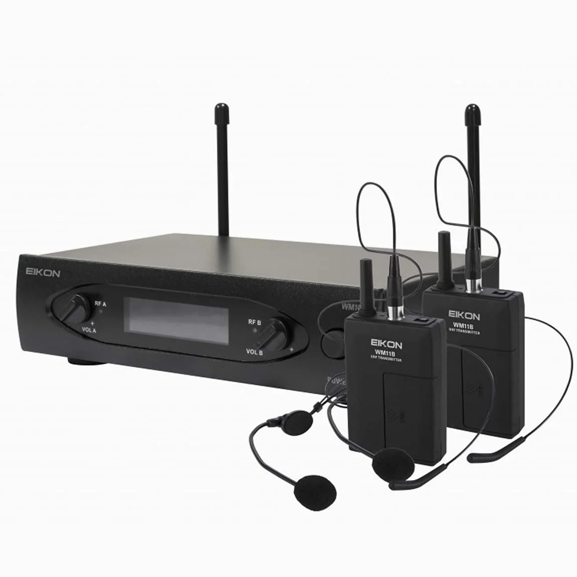 PROEL EIKON WM101DHV2 - Doppio Radiomicrofono UHF Archetto a due canali con uscite indipendenti XLR e schermo retro illuminato (I Microfoni Funzionano contemporaneamente), Nero