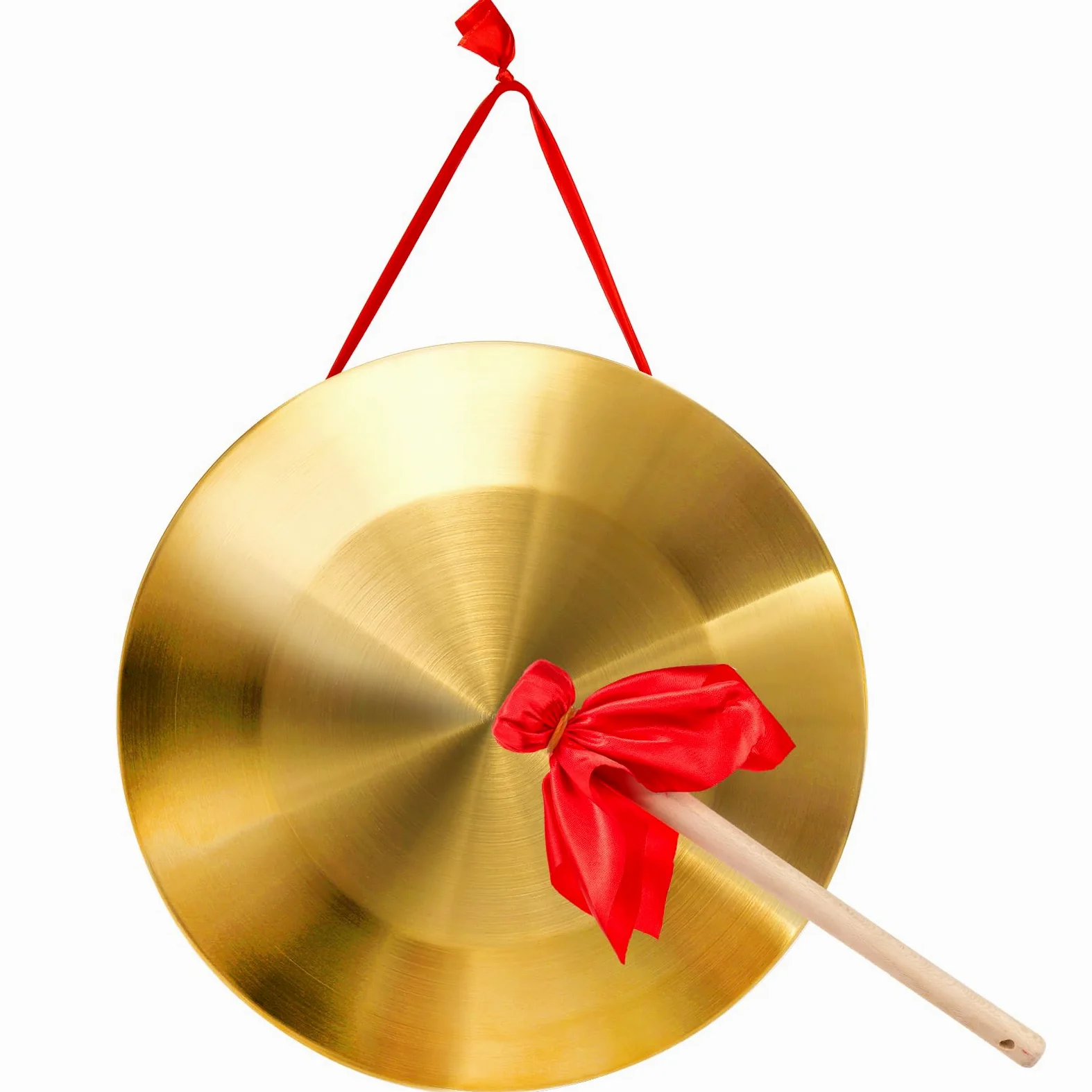ZEAYEA Gong da 32 cm, strumento tradizionale cinese a percussione in rame con battente e nastro rosso per appendere celebrazioni, feste, festival