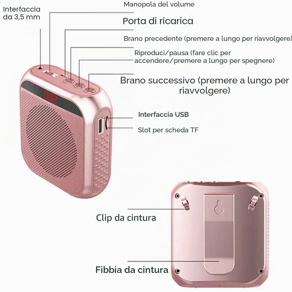 Amplificatore Vocale Portatile per Insegnanti, 2200mAh Ricaricabile con Cassa per Guida Turistica, Riunione, Yoga, Aula (Nero)