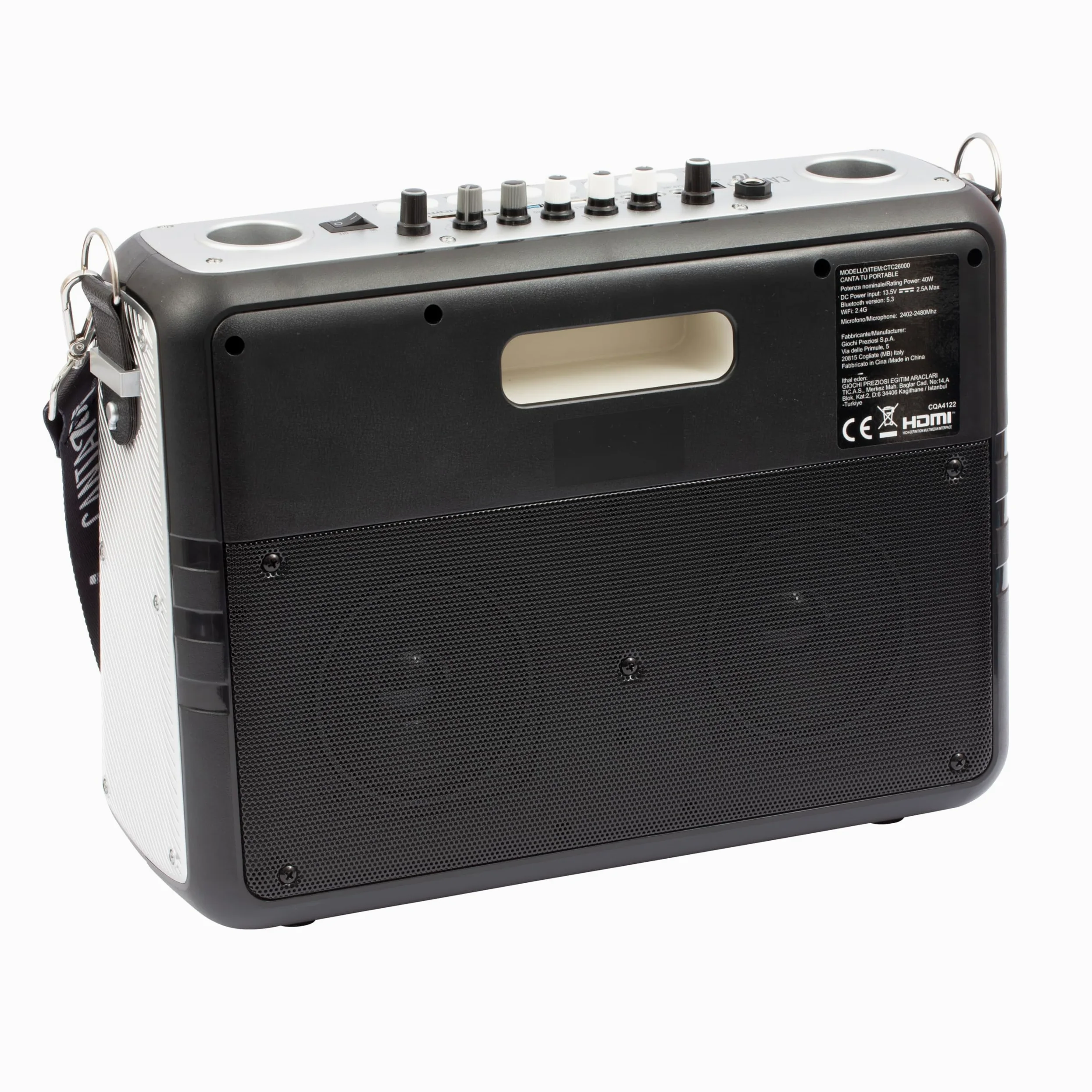 Canta Tu Karaoke Portatile 2024 - Karaoke Portatile Senza Fili Con Microfono Wireless,Tracolla, Ampio Display Touch, Connessione Wi-Fi, Effetti Vocali, Batteria Ricaricabile, Voice Changer, Argento