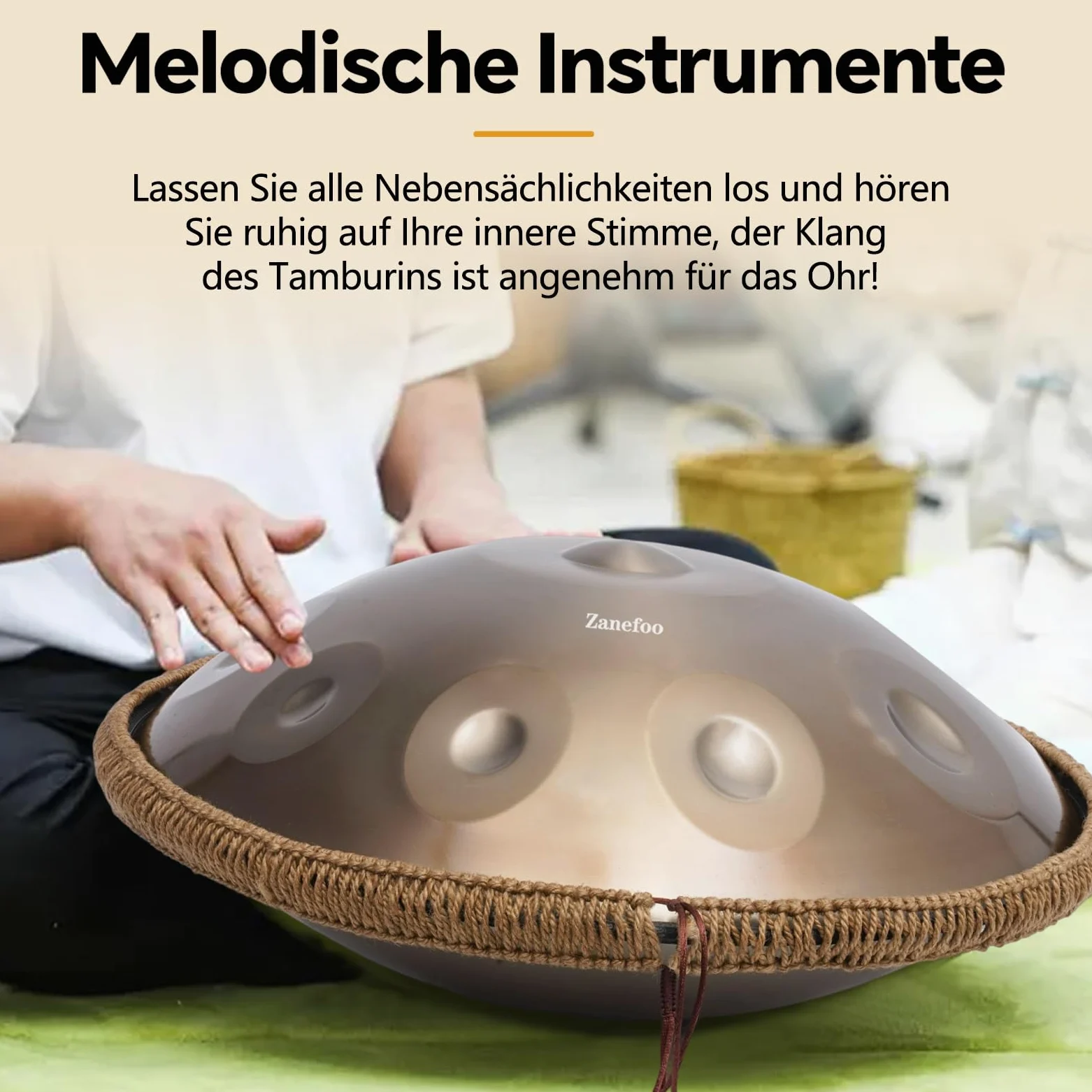Handpan 22 Pollici (56cm) - 9 Note Re Minore (D-Minor) 432Hz | Acciaio Nitruro Professionale | Tamburo a Mano con Borsa per Yoga, Meditazione e Guarigione Sonora (Oro)
