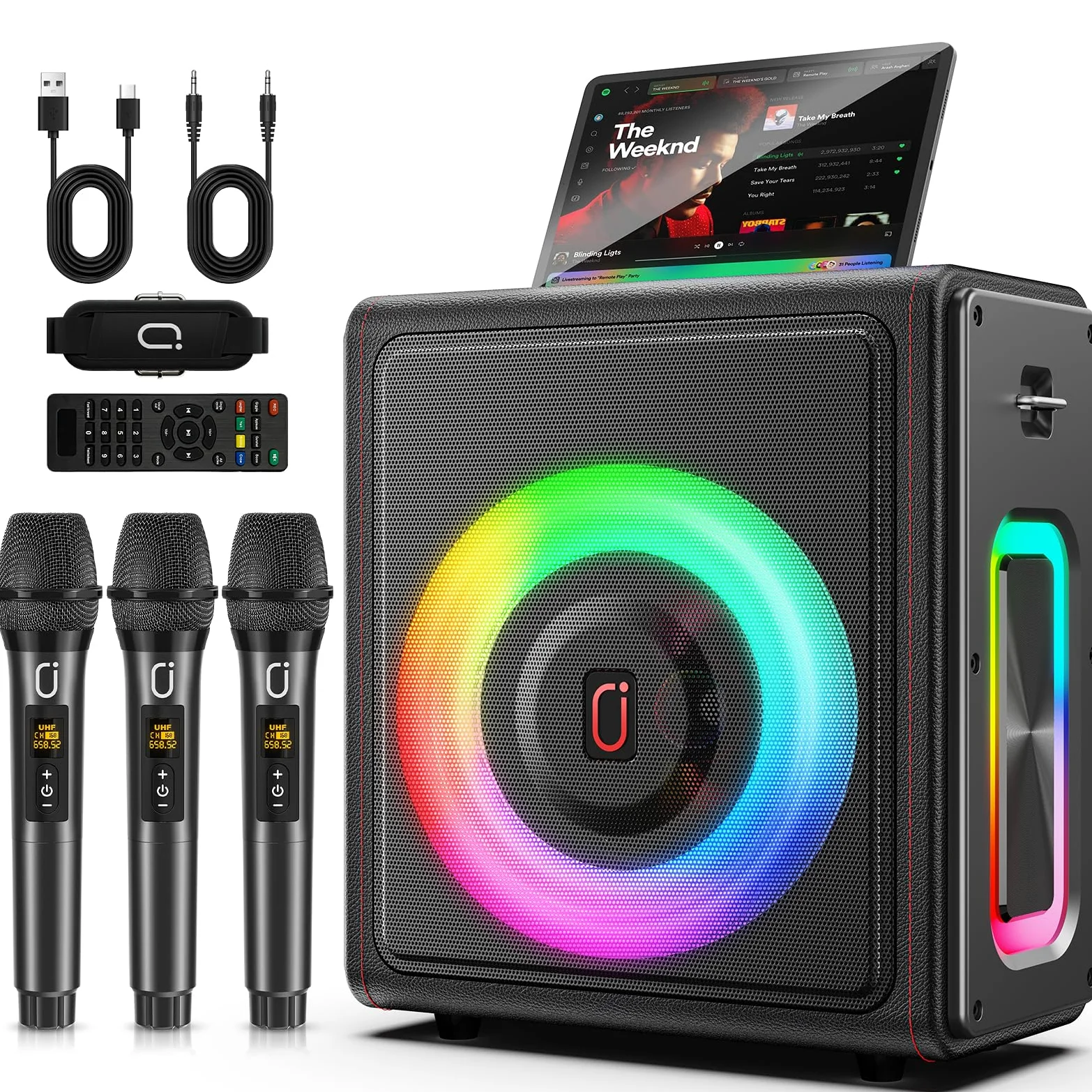 HWWR Karaoke con 3 Microfono Wireless, 120W cassa Bluetooth 5.3 Portatile con Subwoofer Aggiornato per Adulti, sistema PA con regolazione dell'eco, supporto TWS/TF Card/USB/AUX/Live