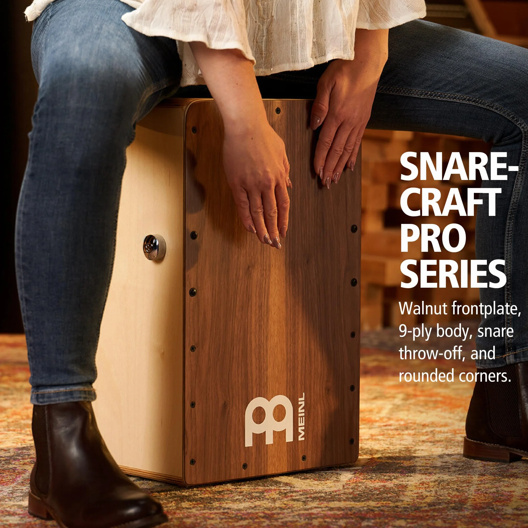 Meinl Percussion Snarecraft Professional Cajon - Con Switch Snare (On / Off) - Superficie di Suono Noce (SCP100WN)