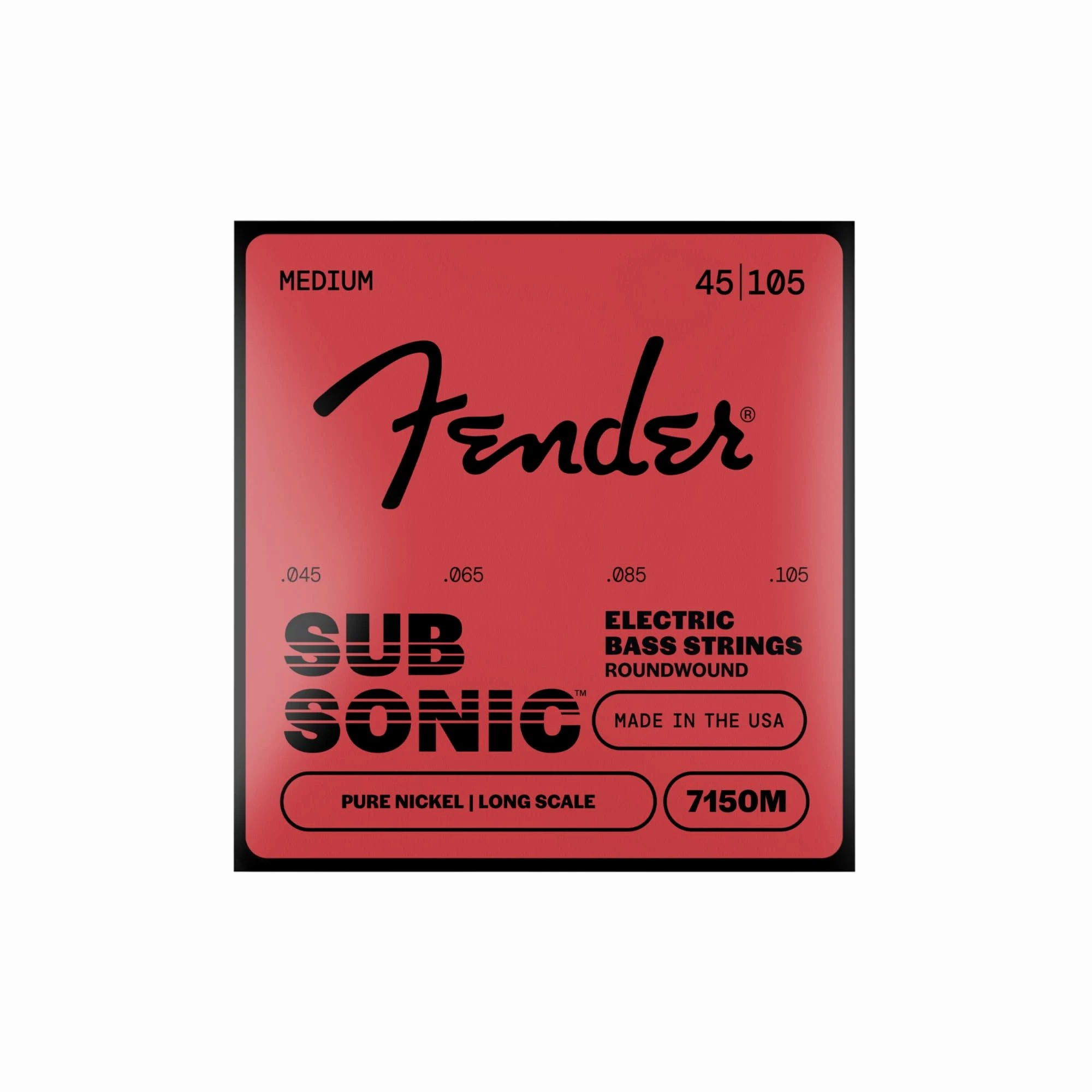 Fender Original 7150 Bass Strings, Pure Nickel, Roundwound, Long Scale, 7150M .045-.105 Gauges, (4)