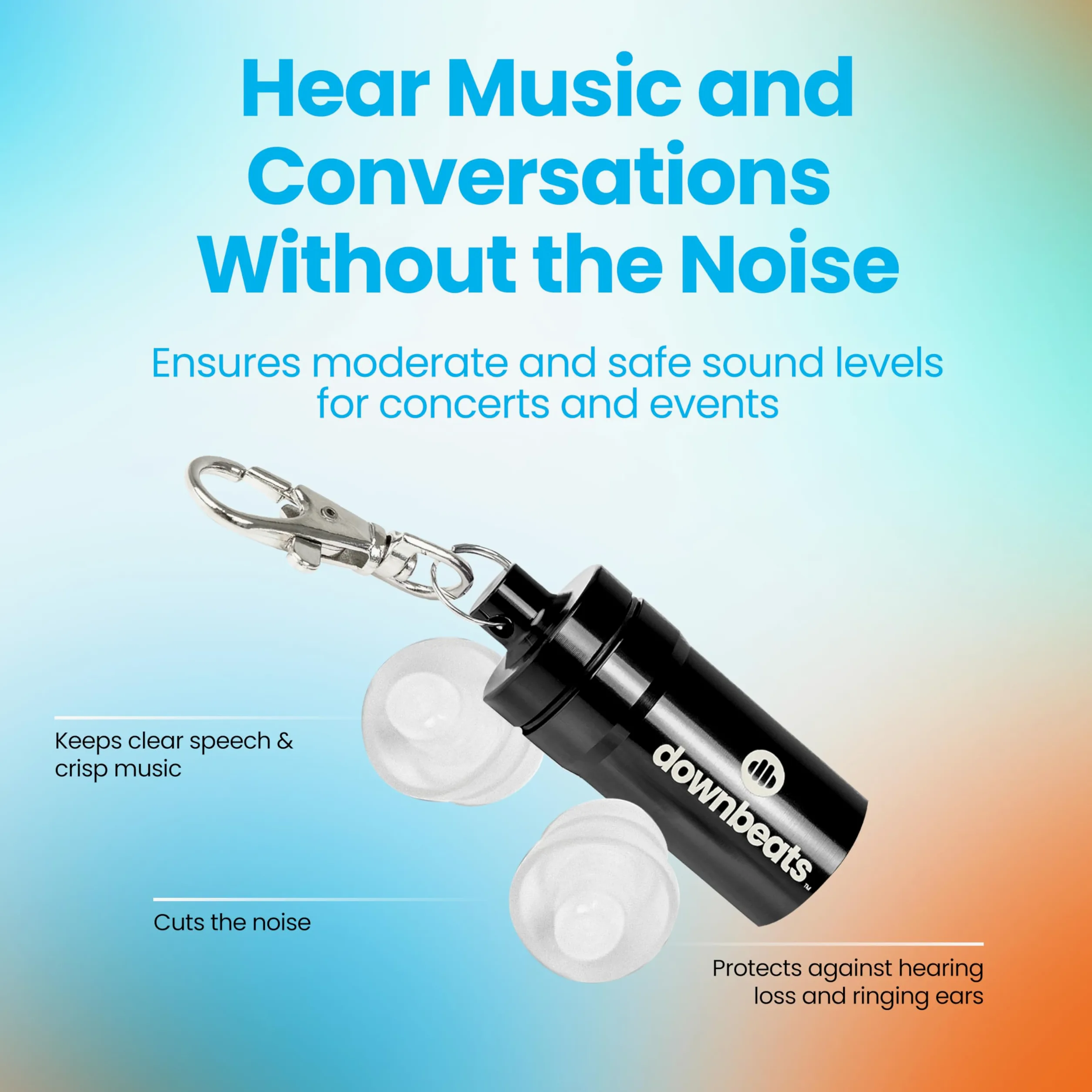DownBeats Protezione dell'udito riutilizzabile ad alta fedeltà: tappi per le orecchie per concerti, musica, musicisti, DJ e club (nero)