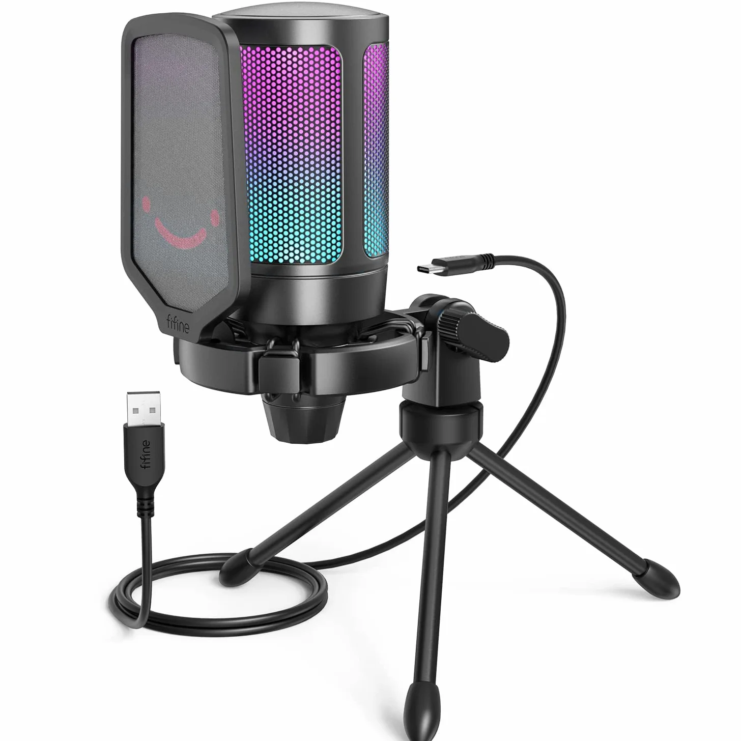 FIFINE PC Microfono Gaming, USB Microfoni Podcast per PS4, PS5, Computer, Microfono da Tavolo con Pulsante di Silenziamento