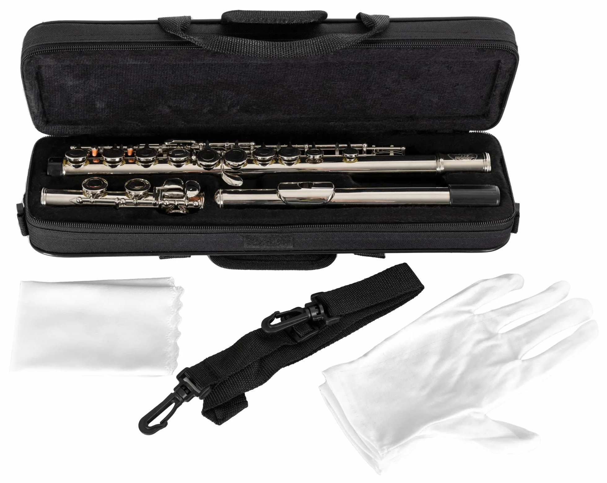 Classic Cantabile FL-100 Flauto Traverso, ottimo per principianti, nichelato, chiavi chiuse, meccanica E, Sol anticipato, accordatura in Do, custodia e accessori inclusi, argento.