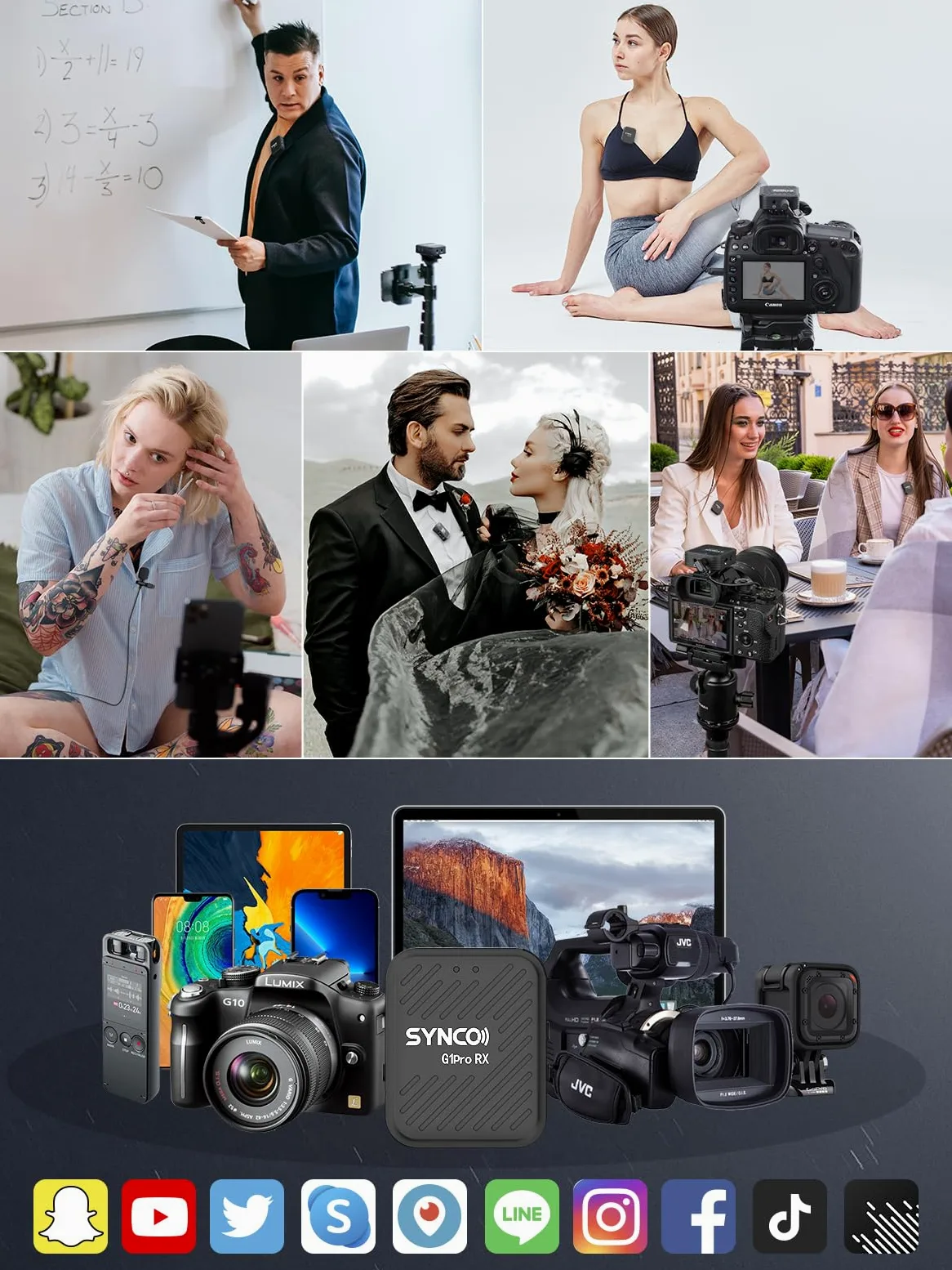 SYNCO Microfono Wireless Lavalier G1(A2) Pro con Charging Case Dual Pack Lapel Mic 150M 8H per DSLR Camera Smartphone Tablet YouTube Video Interview Vlog