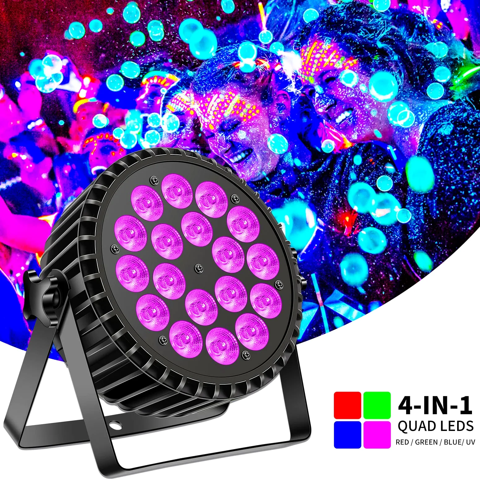 LED e UV faretto par200W, 4 in 1 luci discoteca, DMX512 e 8 canali per DJ, performance live, matrimoni, feste, bar, club