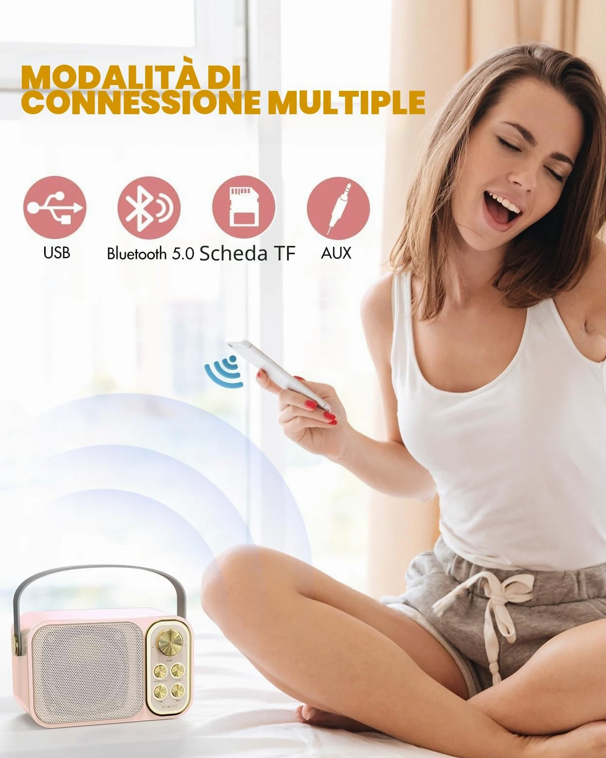Karaoke per Bambini BESCOST Professionale Completo con 2 Microfoni Wireless,Cassa Portatile 7 Effetti Sonori,Idea Regalo Compleanno,Giocattolo Natale 5-14 Anni