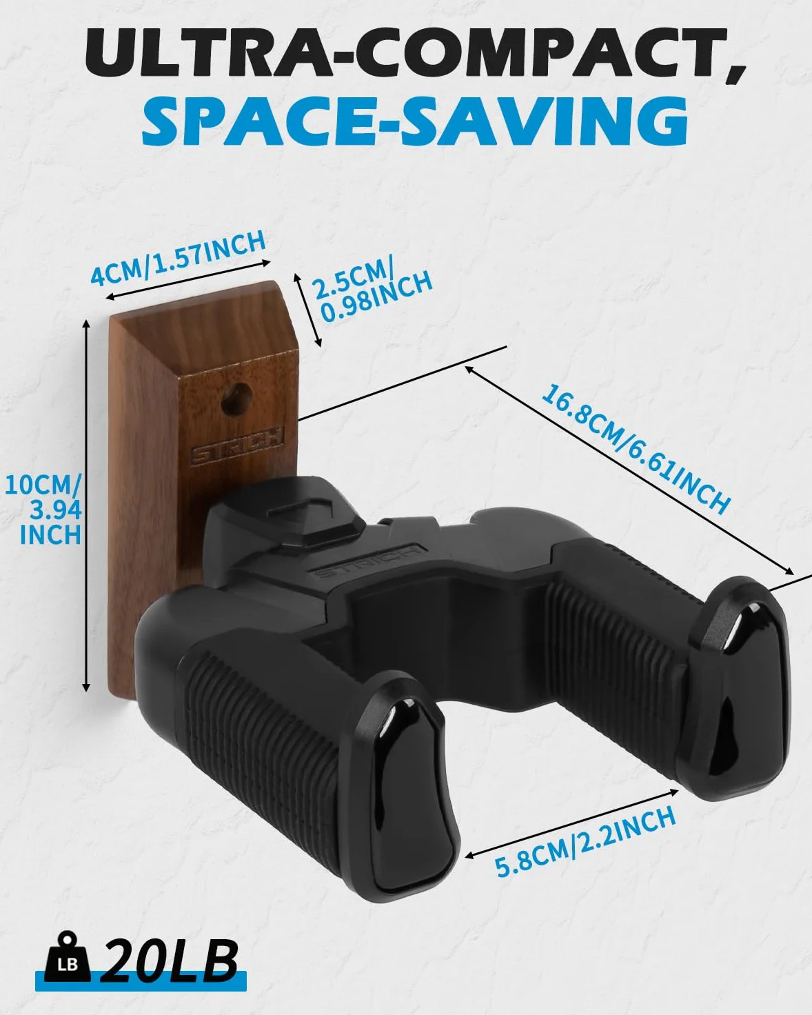 STRCIH Supporto da parete Gravity Wall per chitarra, supporto a forma di U in noce, con chiusura automatica, adatto per chitarre acustiche ed elettriche, banjo e bassi (confezione da 2)