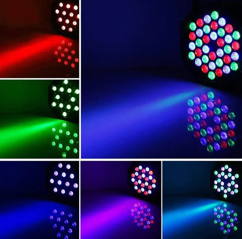 SEBRUANC 4PCS RGB Par LED con PVC Borsa, 36 LED 72W Fari Luci da Palco con Telecomando e Modalità Attivata dal Suono, Illuminazione Discoteca per Feste Bar Banda Halloween Natal