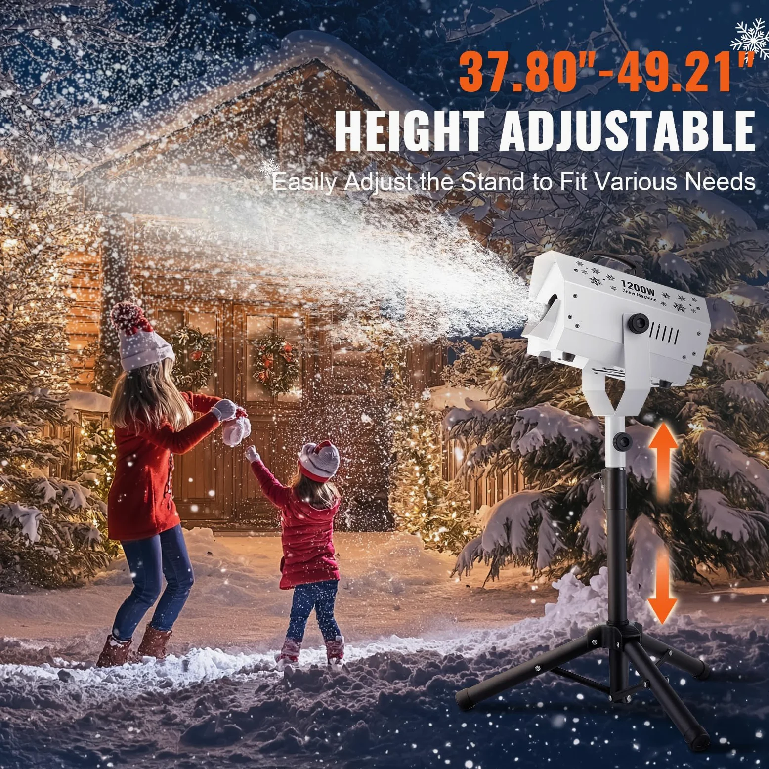 VEVOR Macchina per Neve 1200 W, Macchina per Produrre Neve con Supporto Regolabile, Macchina per Fiocchi di Neve con Telecomando Wireless, Macchina per Neve Finta per Feste di Natale Matrimoni