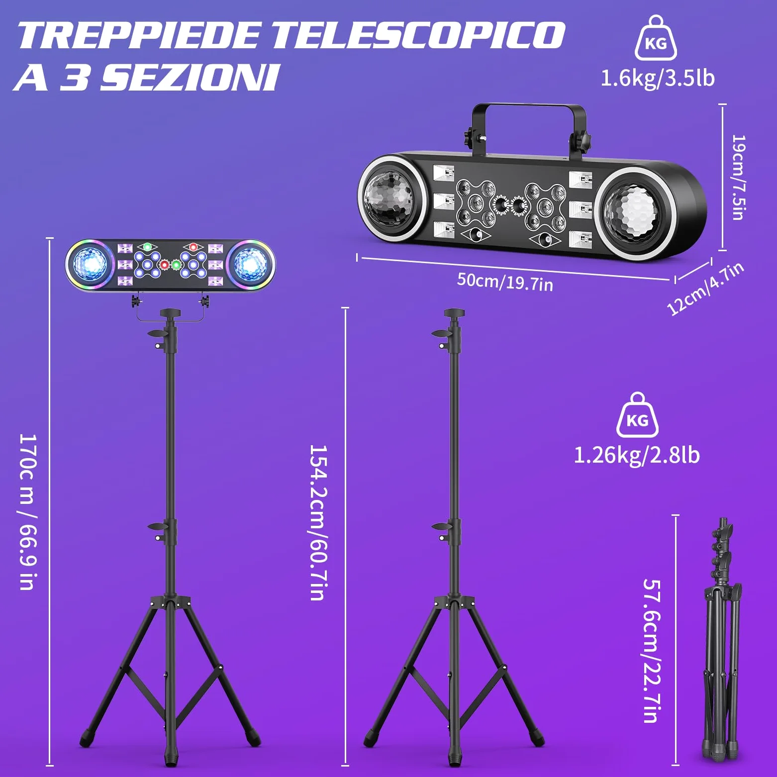 Luce per Feste in Discoteca 7 in 1,Luce per DJ con Treppiede Telescopico e Borsa per il Trasporto,Luce Stroboscopica per Feste con Telecomando Adatta per Natale in Casa Discoteca,Halloween